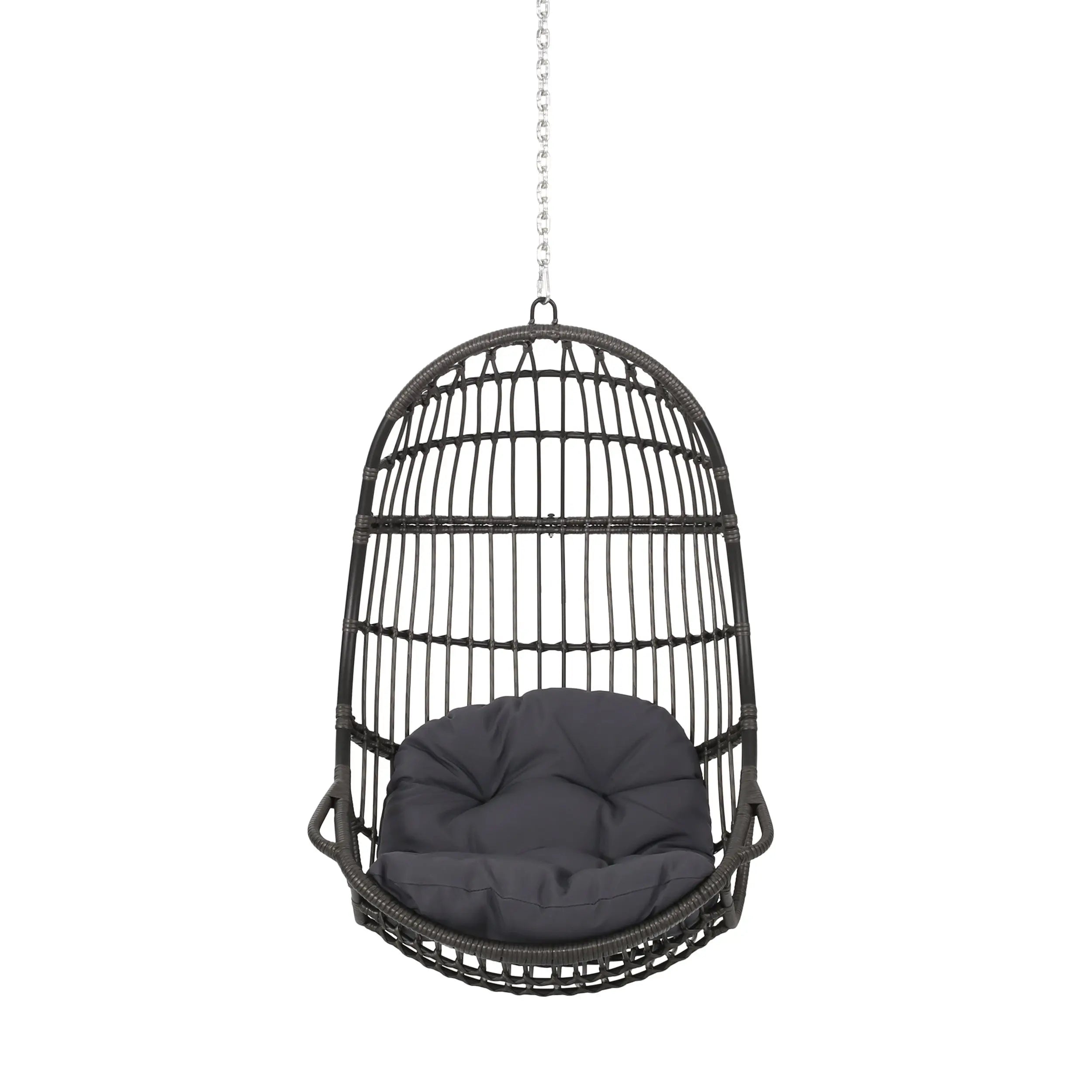 30" Gray Metal Outdoor Egg Chair with Gray Cushion Homeroots Outdoor