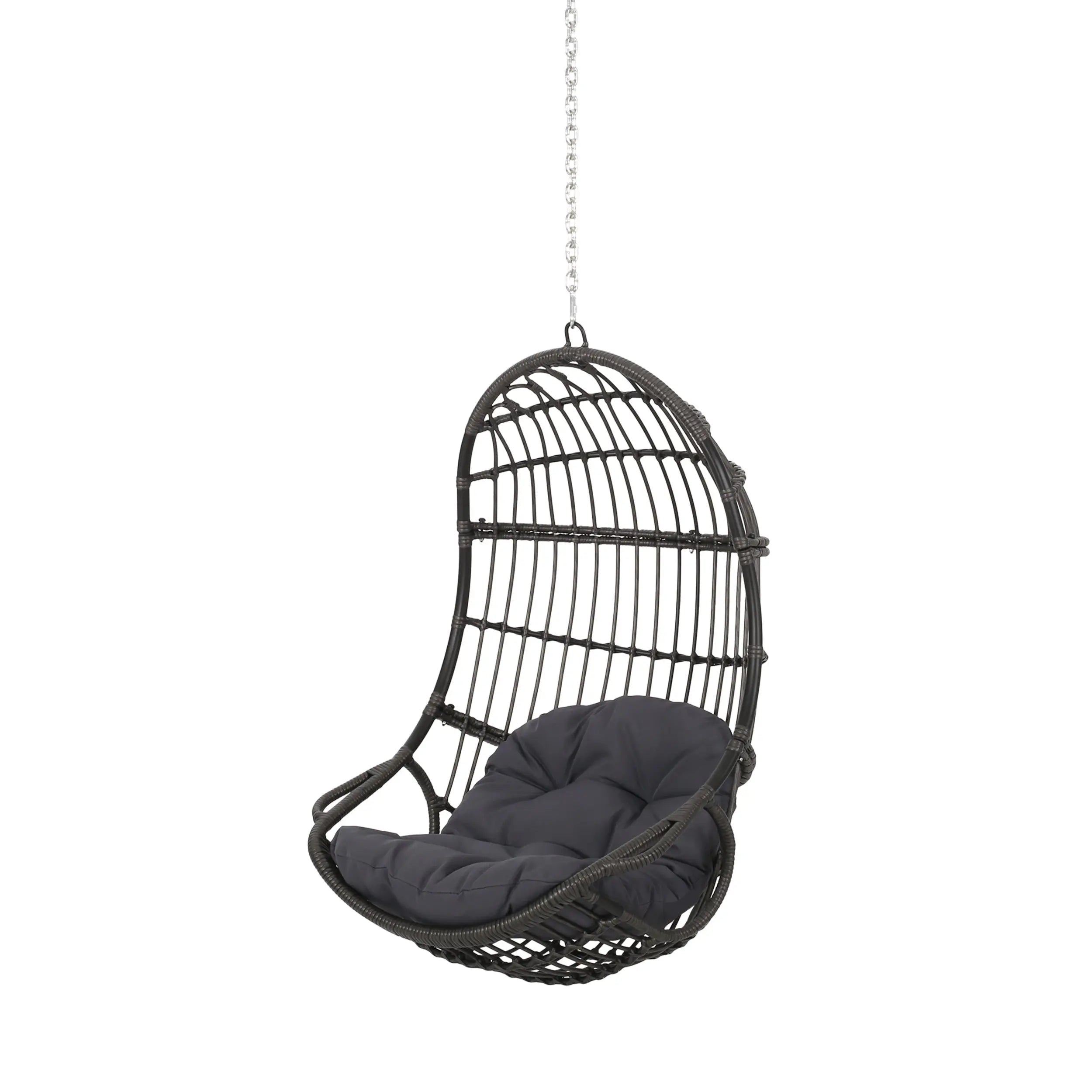 30" Gray Metal Outdoor Egg Chair with Gray Cushion Homeroots Outdoor