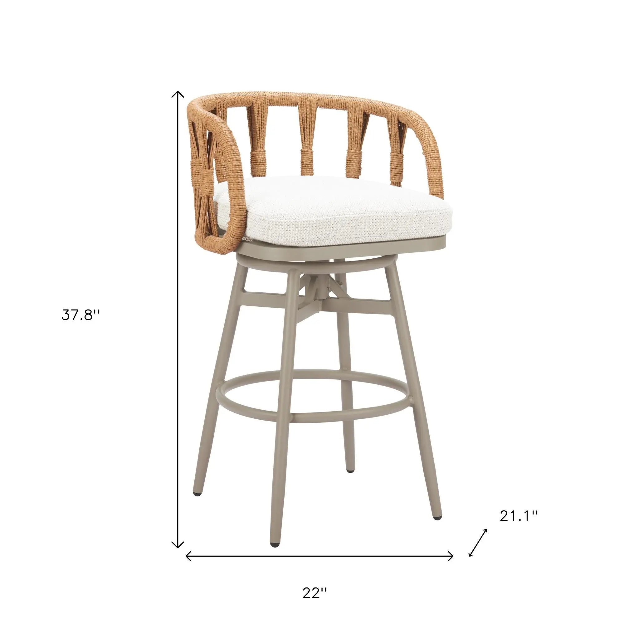 30" Gray Natural and White Aluminum And Faux Rattan Swivel Bar Height Chair Homeroots Outdoor