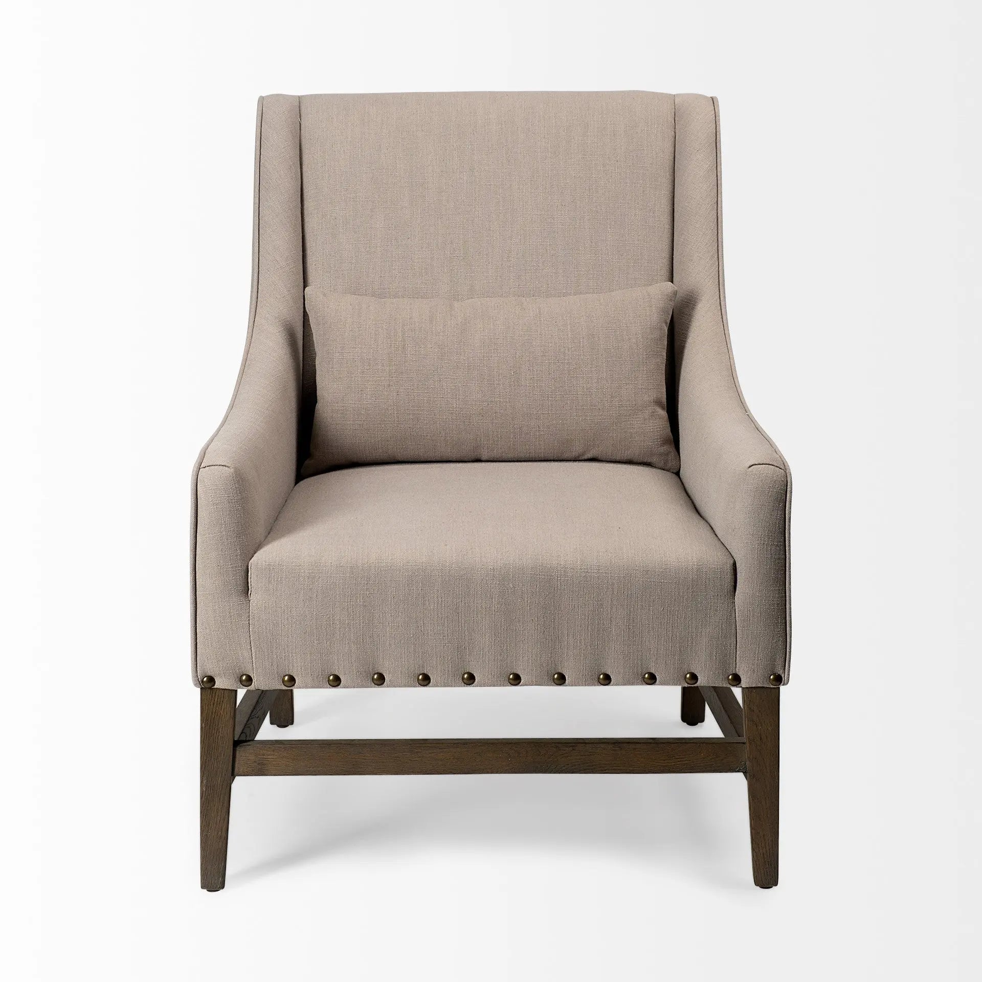 30" Gray and Beige Fabric and Solid Wood Wingback Chair Homeroots Living Room