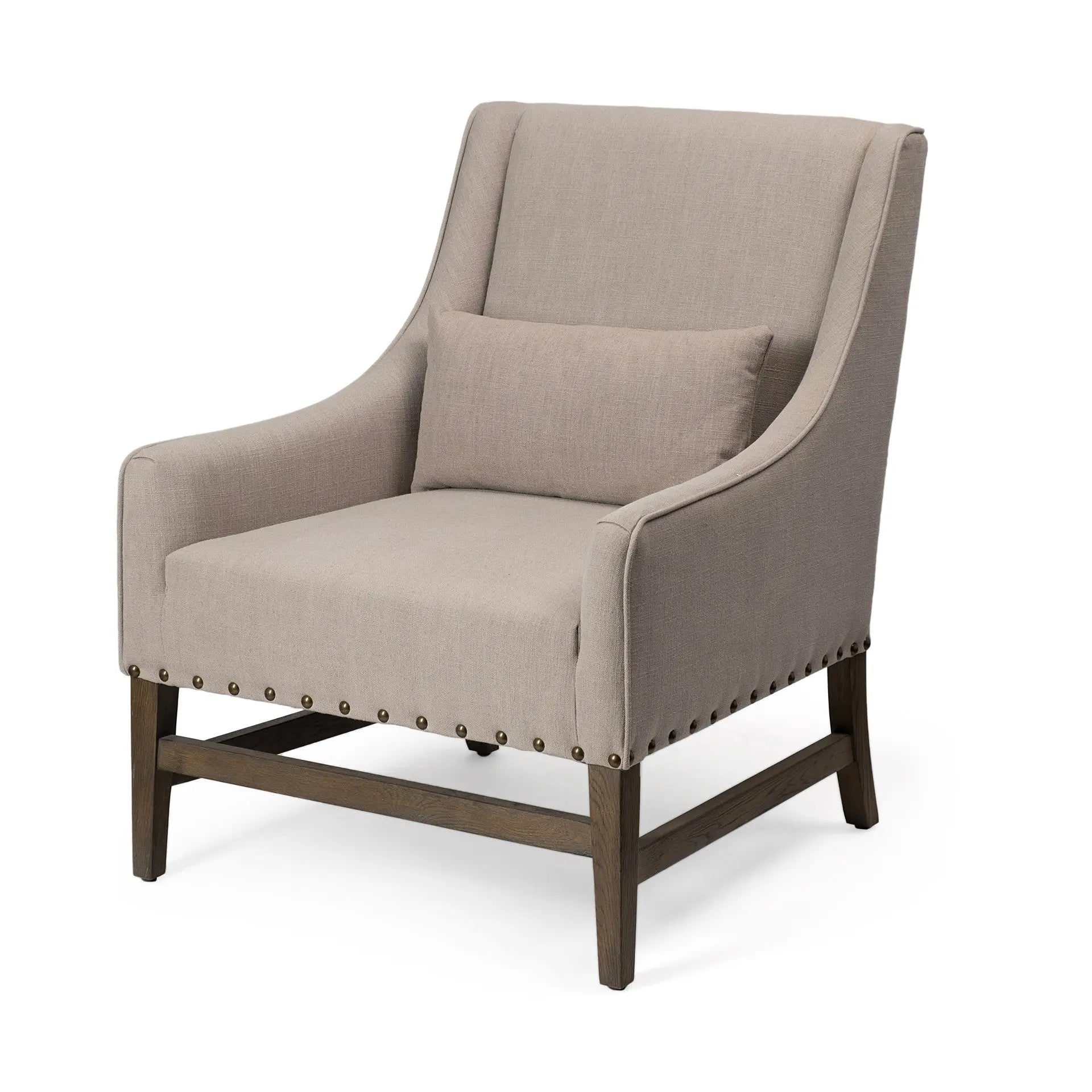30" Gray and Beige Fabric and Solid Wood Wingback Chair Homeroots Living Room
