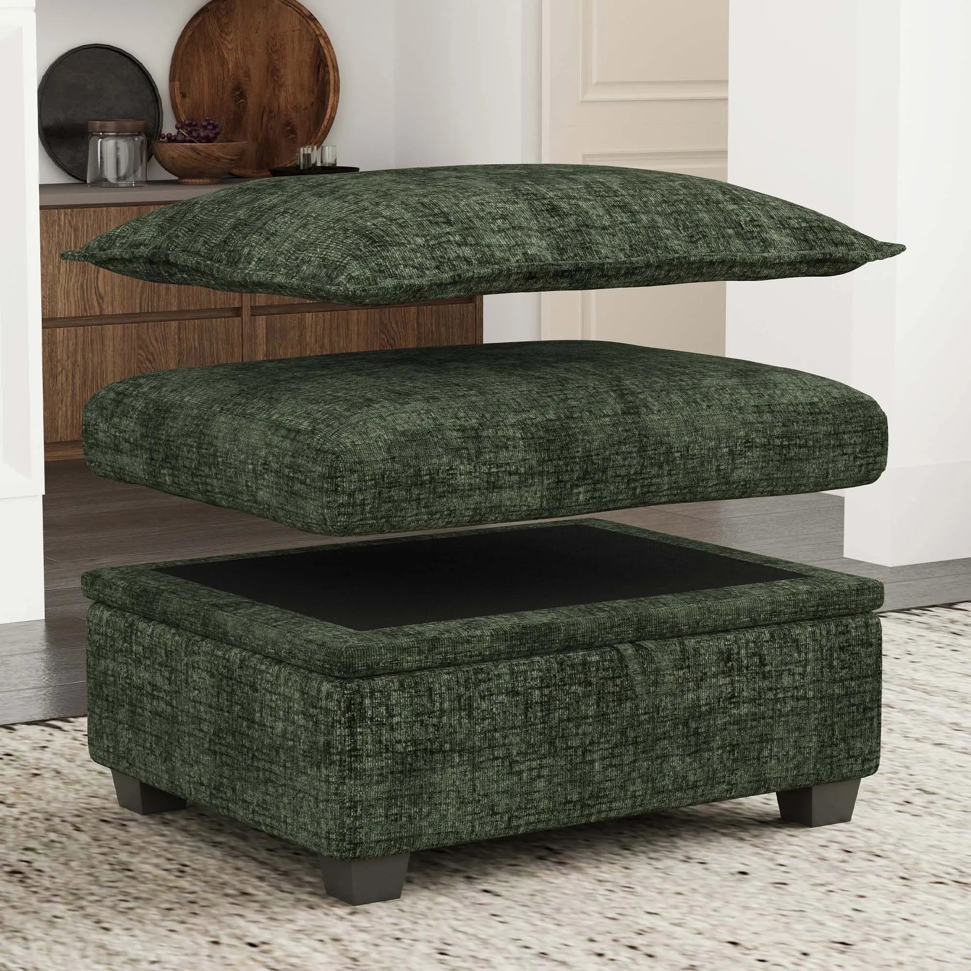 30" Gray and Black Chenille Storage Ottoman Homeroots Living Room