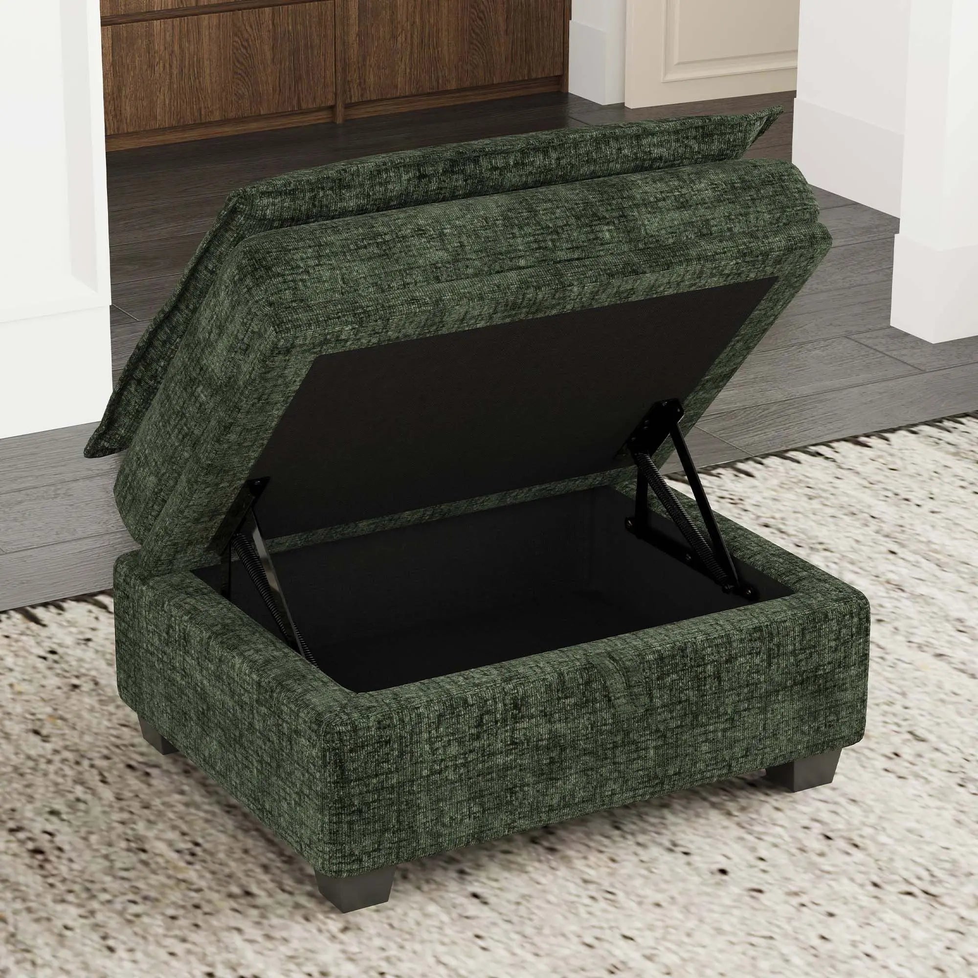 30" Gray and Black Chenille Storage Ottoman Homeroots Living Room