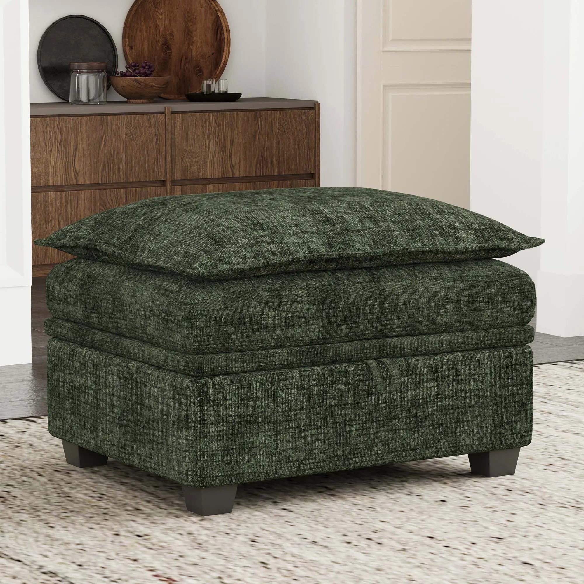 30" Gray and Black Chenille Storage Ottoman Homeroots Living Room