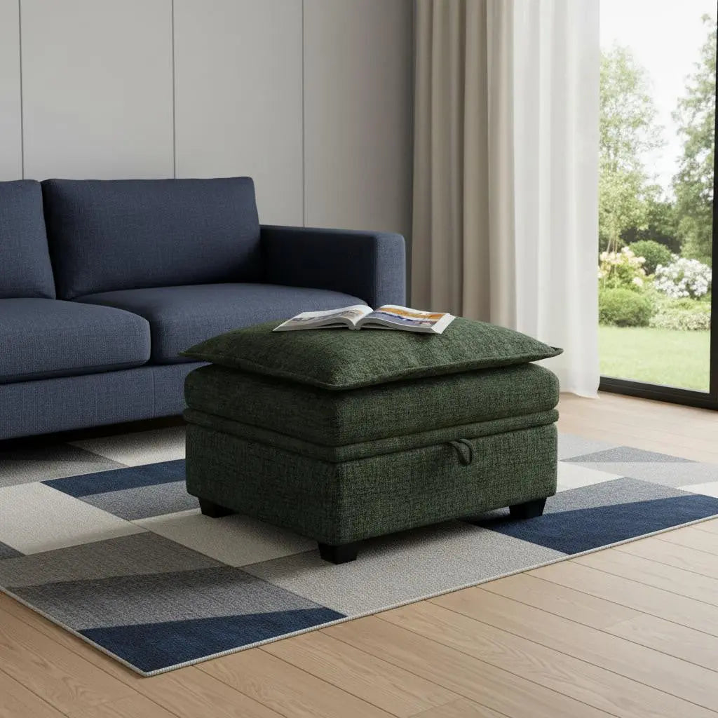 30" Gray and Black Chenille Storage Ottoman Homeroots Living Room