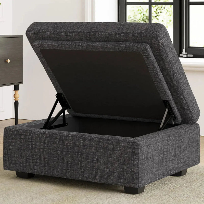 30" Gray and Black Chenille Storage Ottoman Homeroots Living Room