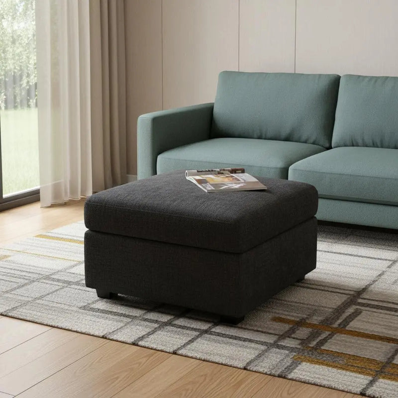30" Gray and Black Chenille Storage Ottoman Homeroots Living Room