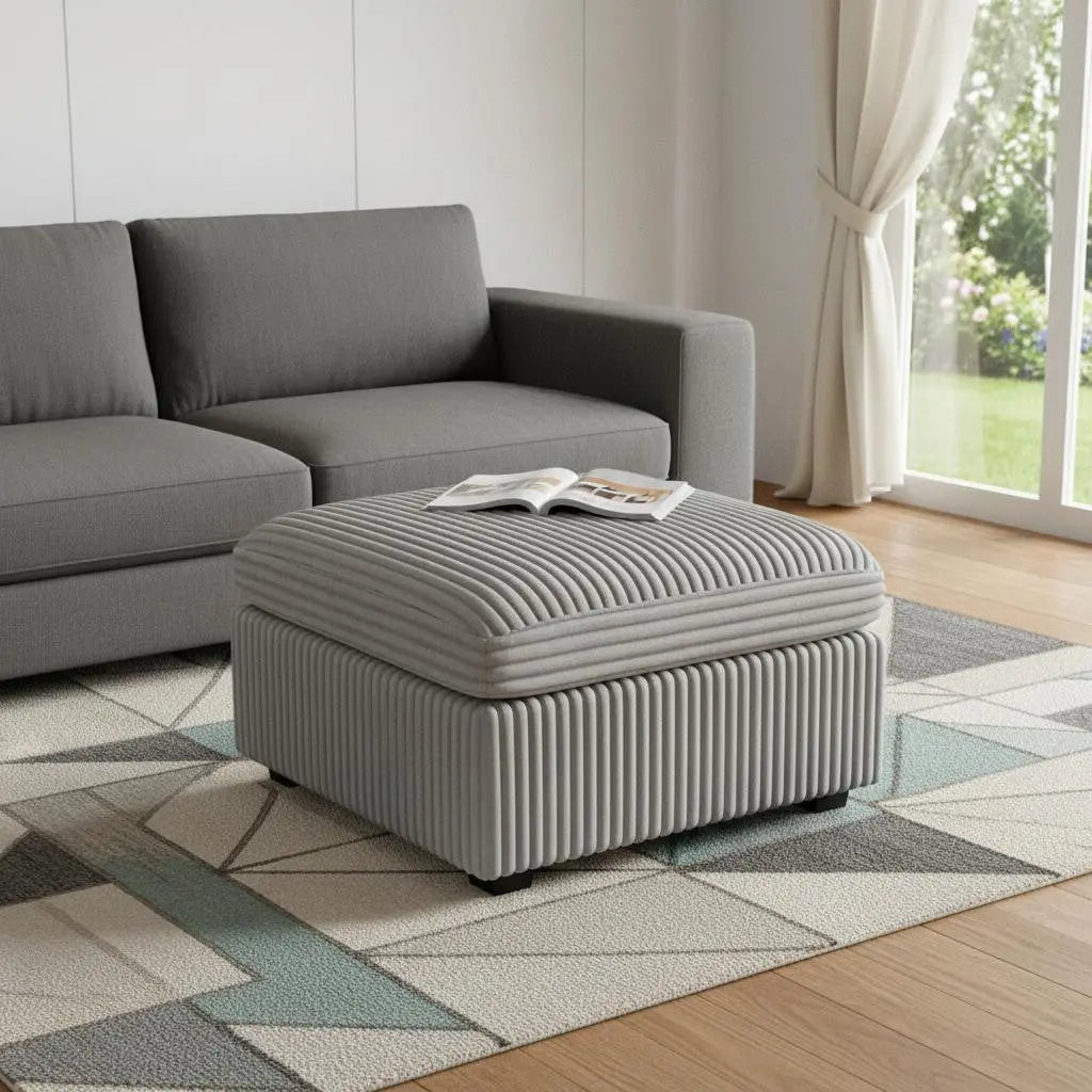 30" Gray and Black Corduroy Storage Ottoman Homeroots Living Room