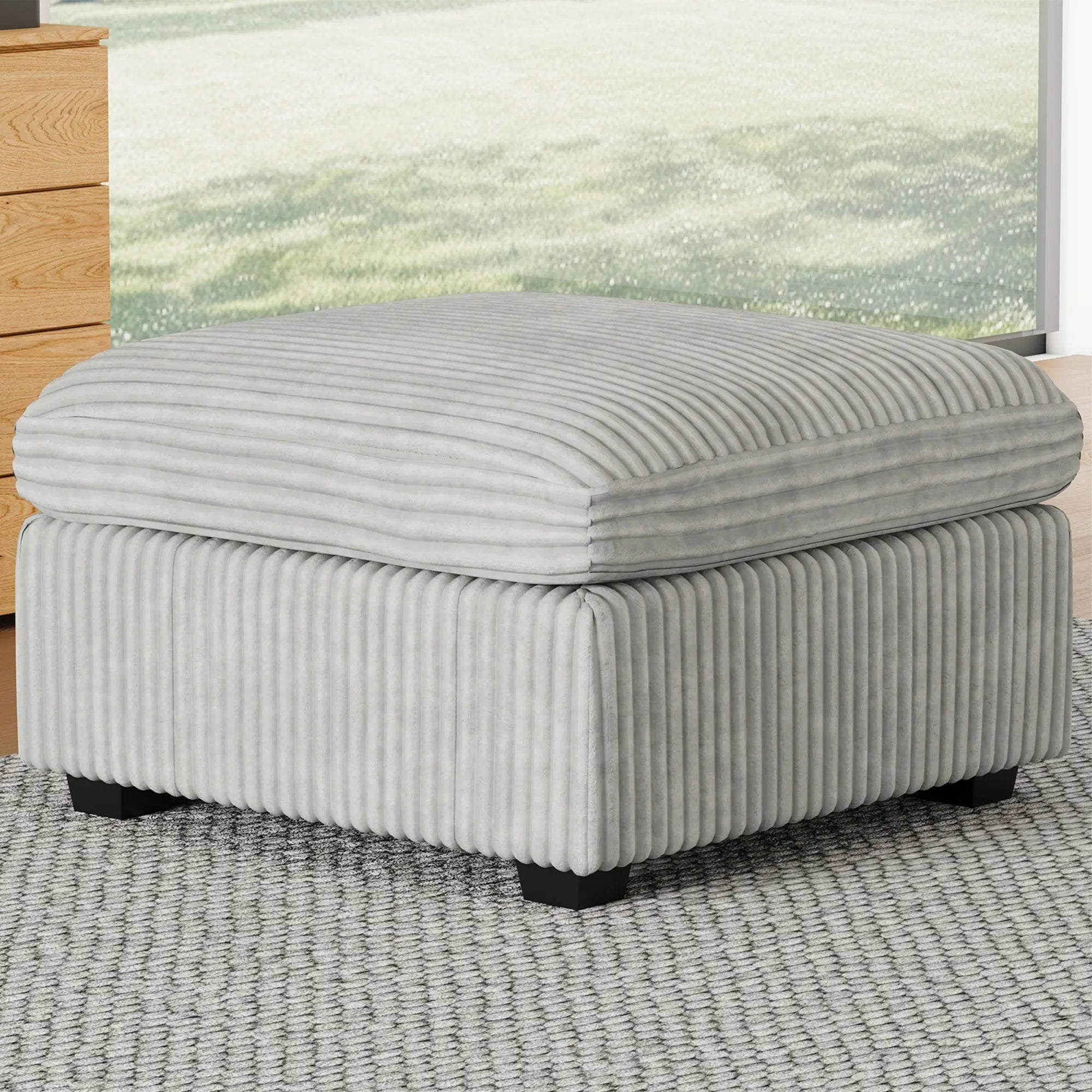 30" Gray and Black Corduroy Storage Ottoman Homeroots Living Room