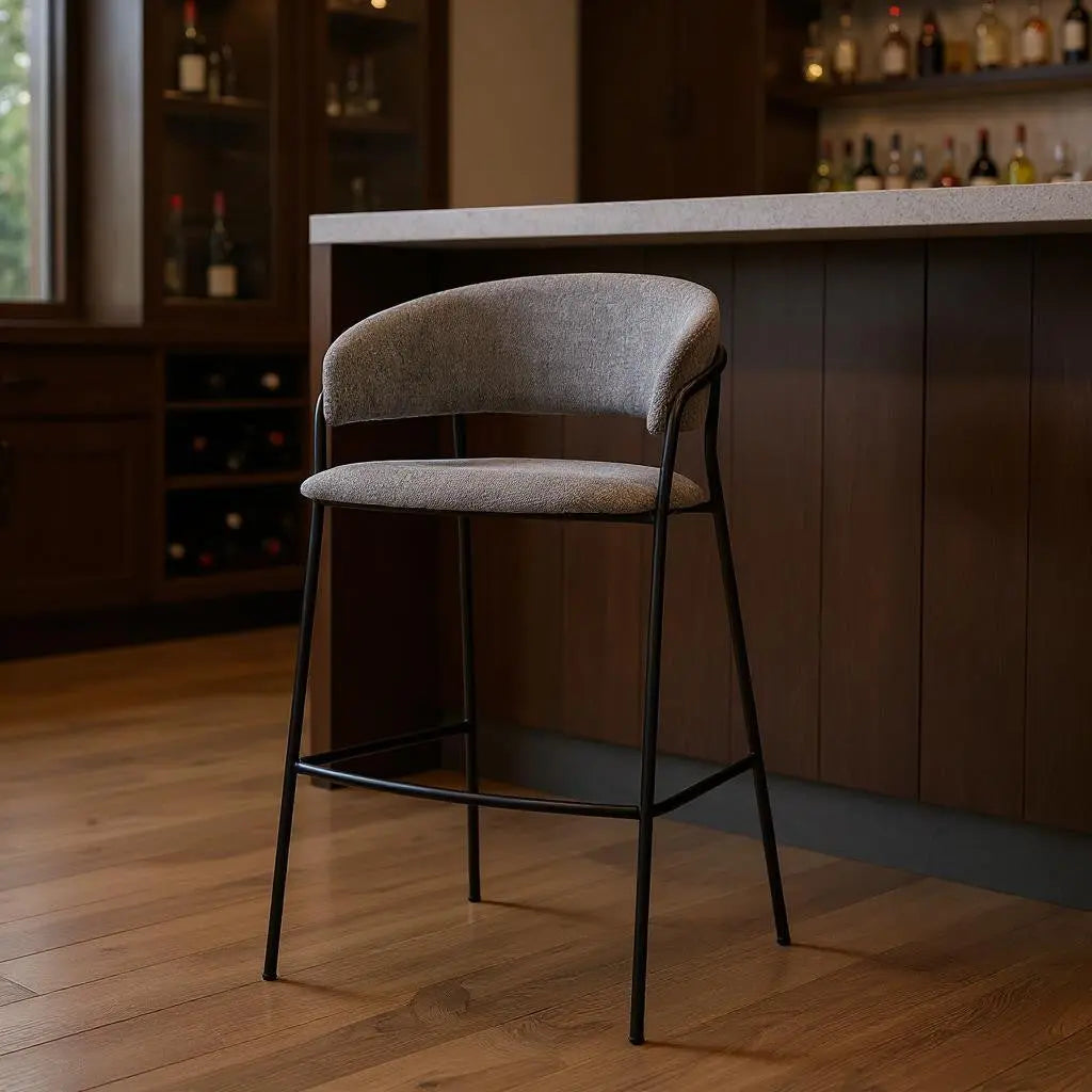 30" Gray and Black Fabric and Metal Bar Height Bar Chair Homeroots Living Room