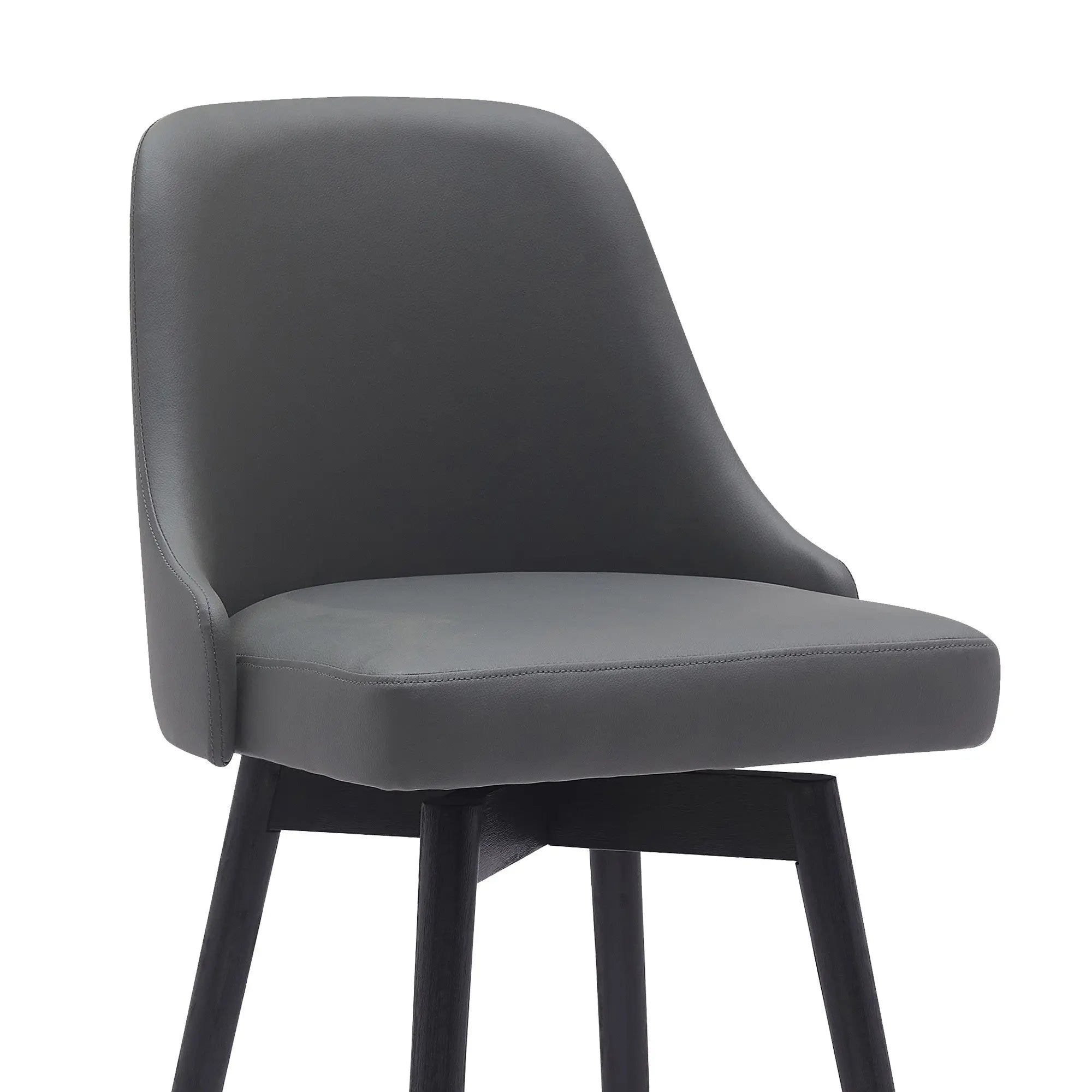 30" Gray and Black Faux Leather with Solid Wood Swivel Bar Height Bar Chair Homeroots Living Room