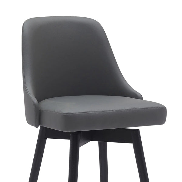 30" Gray and Black Faux Leather with Solid Wood Swivel Bar Height Bar Chair Homeroots Living Room