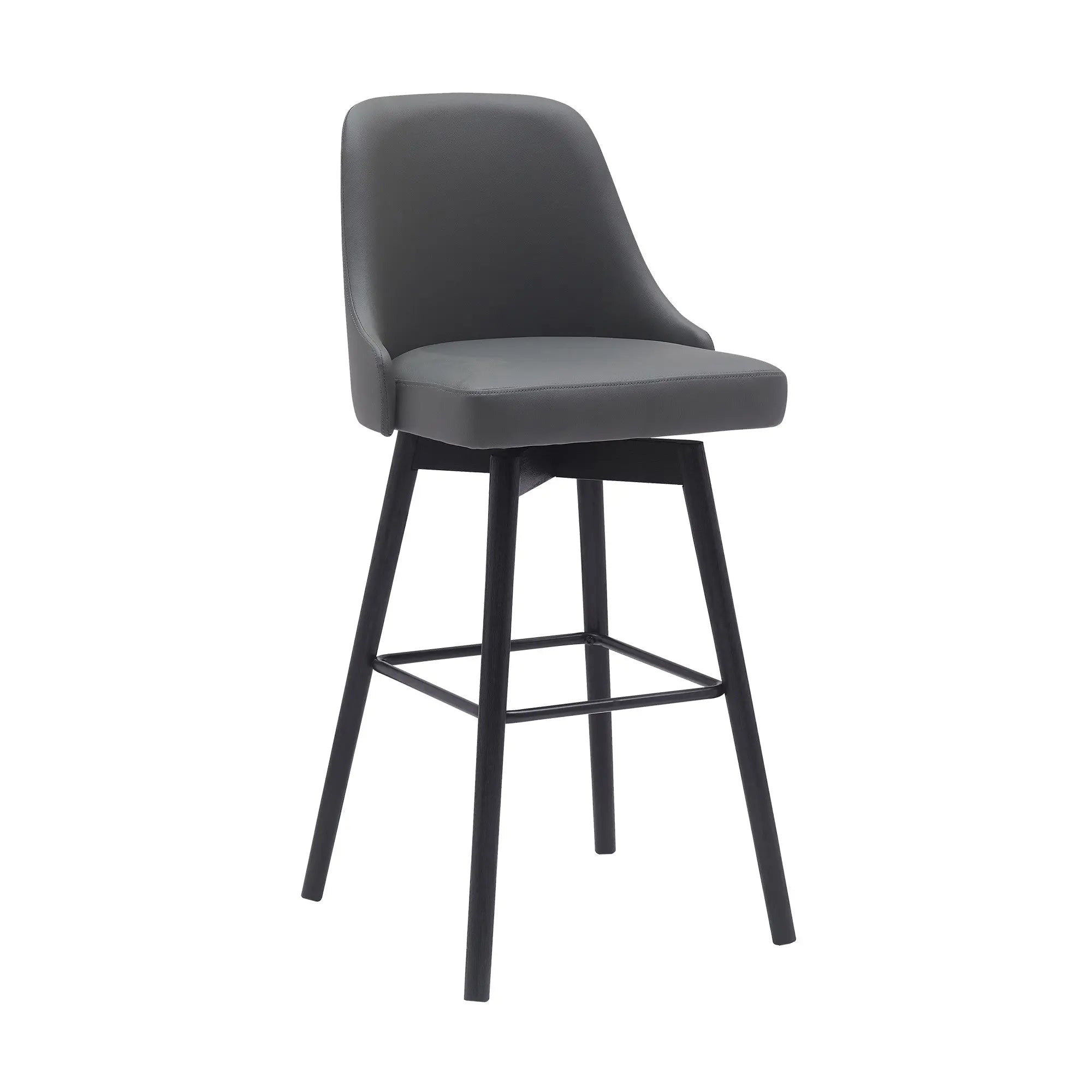 30" Gray and Black Faux Leather with Solid Wood Swivel Bar Height Bar Chair Homeroots Living Room