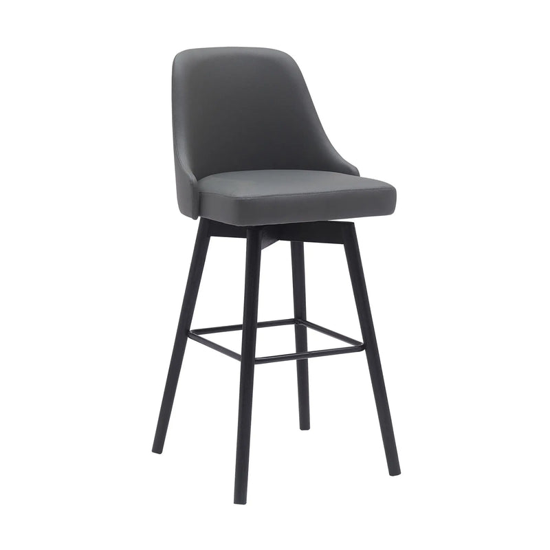 30" Gray and Black Faux Leather with Solid Wood Swivel Bar Height Bar Chair Homeroots Living Room