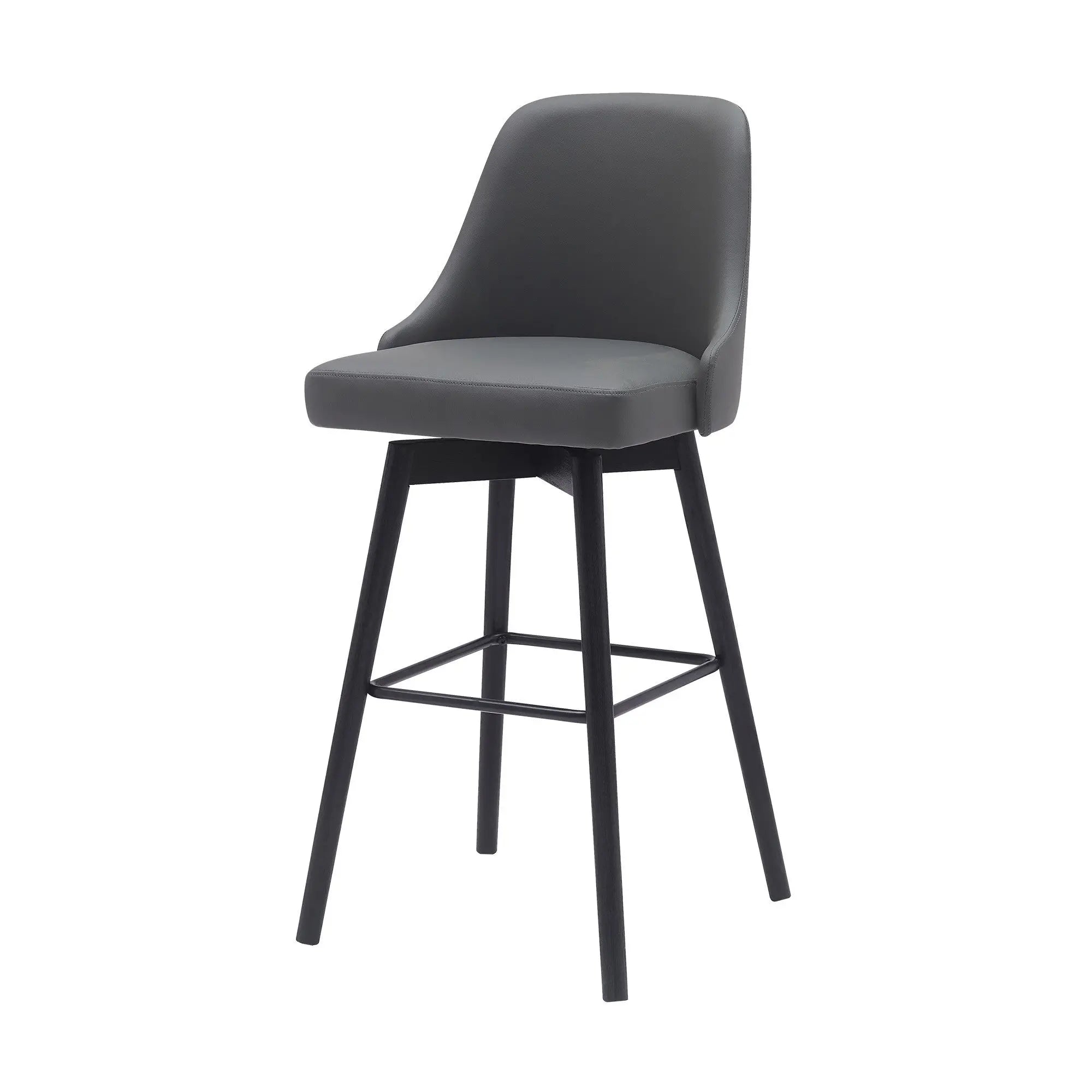 30" Gray and Black Faux Leather with Solid Wood Swivel Bar Height Bar Chair Homeroots Living Room