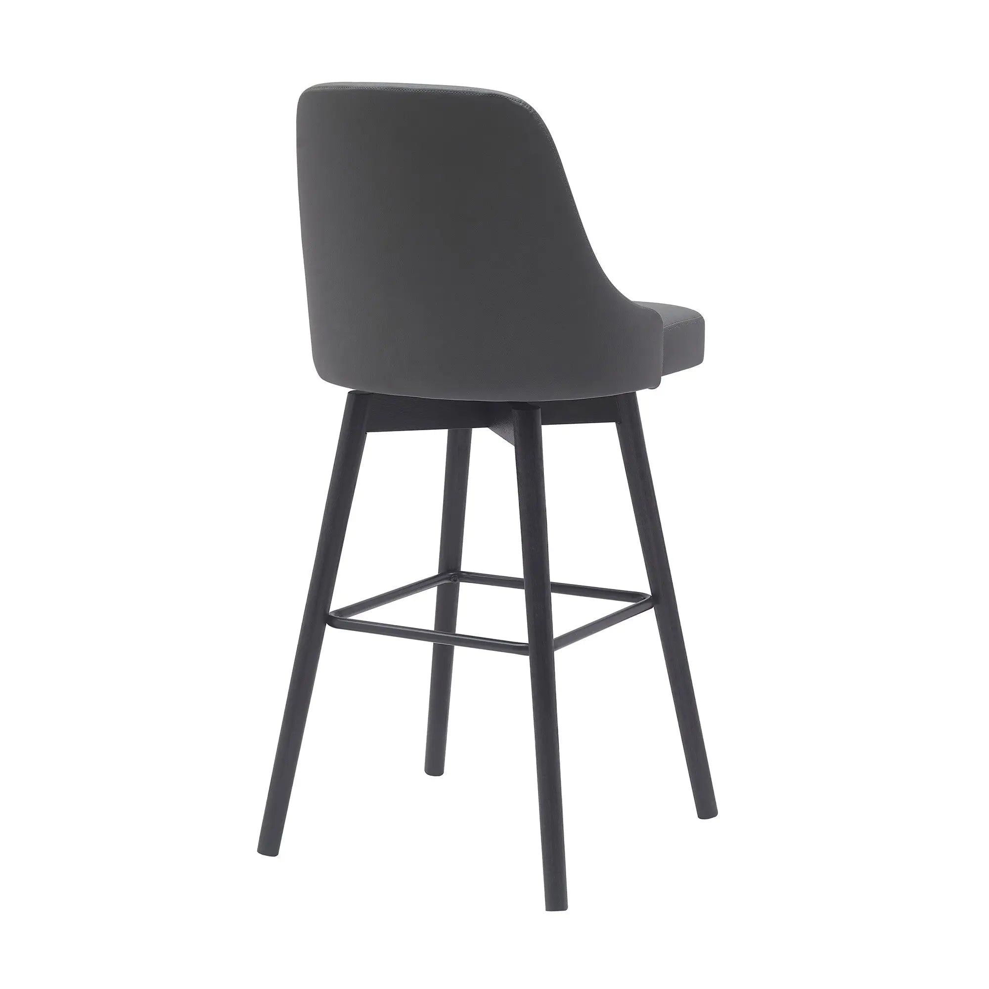 30" Gray and Black Faux Leather with Solid Wood Swivel Bar Height Bar Chair Homeroots Living Room