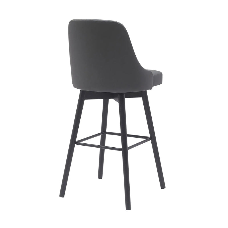 30" Gray and Black Faux Leather with Solid Wood Swivel Bar Height Bar Chair Homeroots Living Room