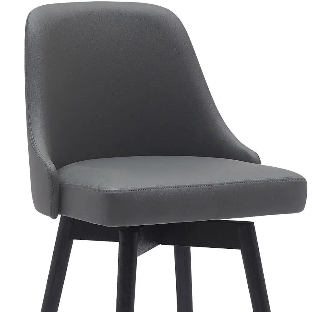 30" Gray and Black Faux Leather with Solid Wood Swivel Bar Height Bar Chair Homeroots Living Room