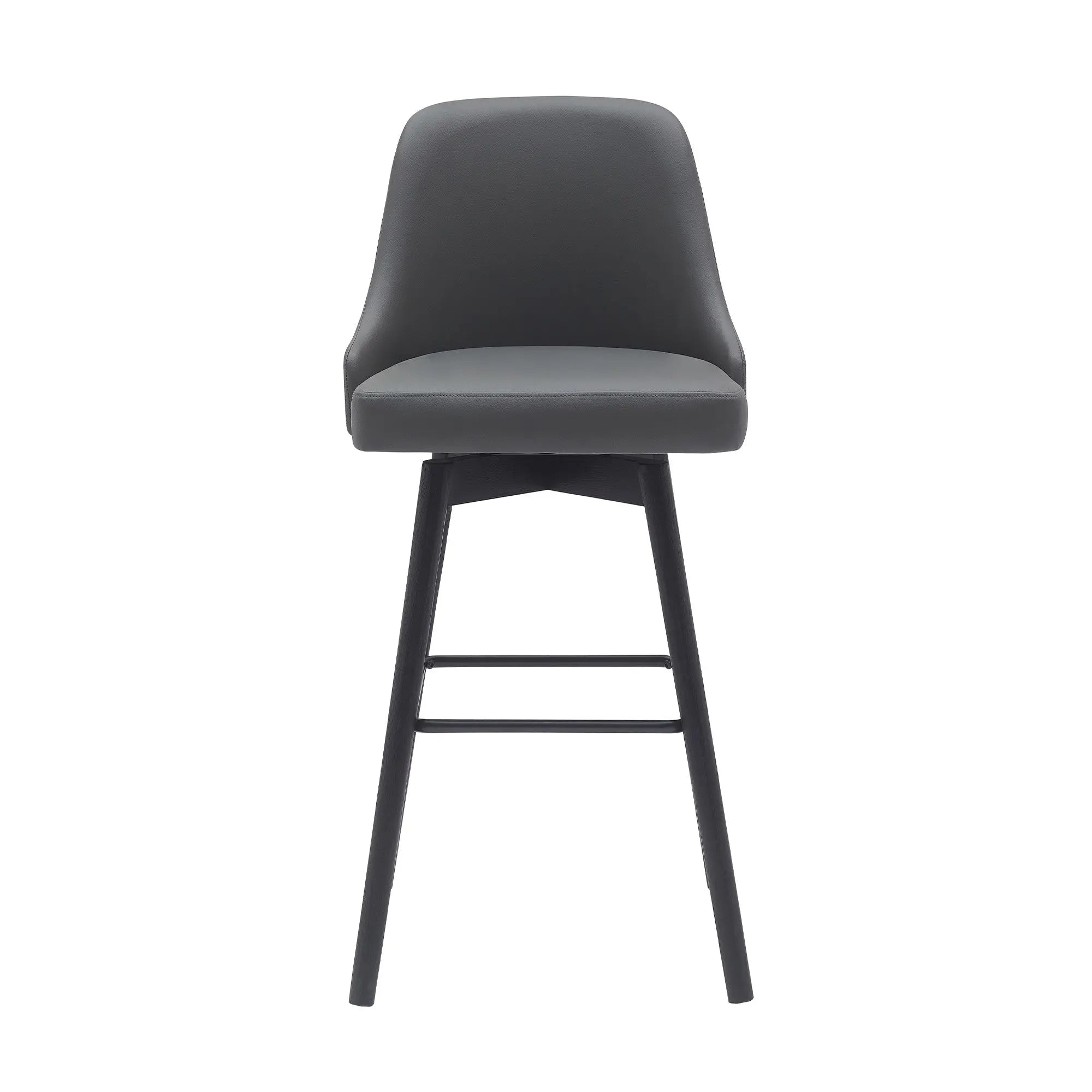 30" Gray and Black Faux Leather with Solid Wood Swivel Bar Height Bar Chair Homeroots Living Room