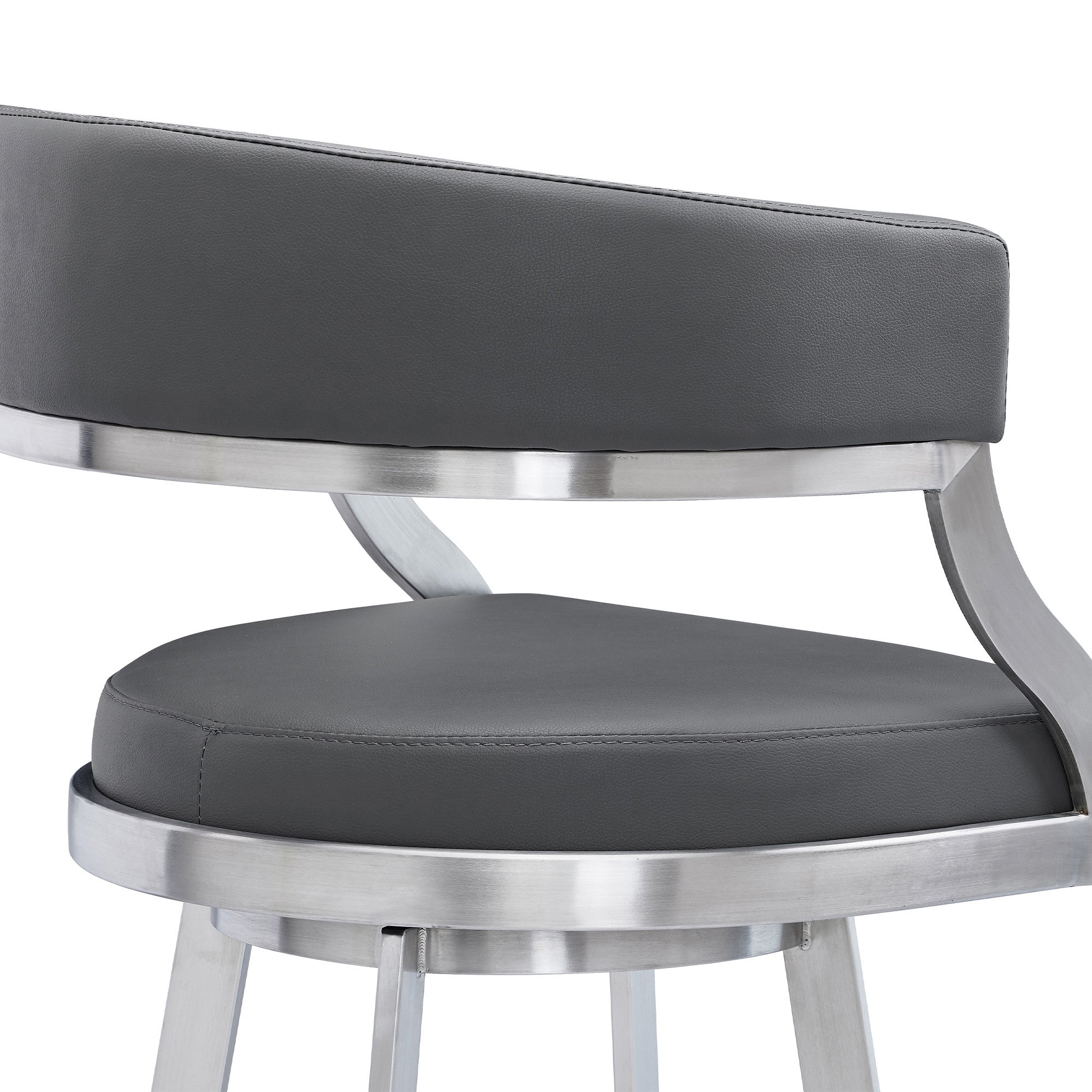 30" Gray and Silver Faux Leather and Iron Low Back Bar Height Swivel Bar Chair - GreatEagleInc