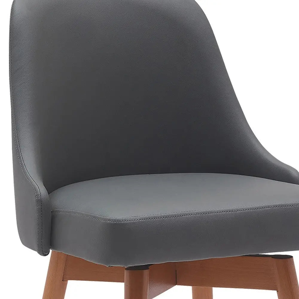 30" Gray and Wood Brown Faux Leather with Solid Wood Swivel Bar Height Bar Chair Homeroots Living Room