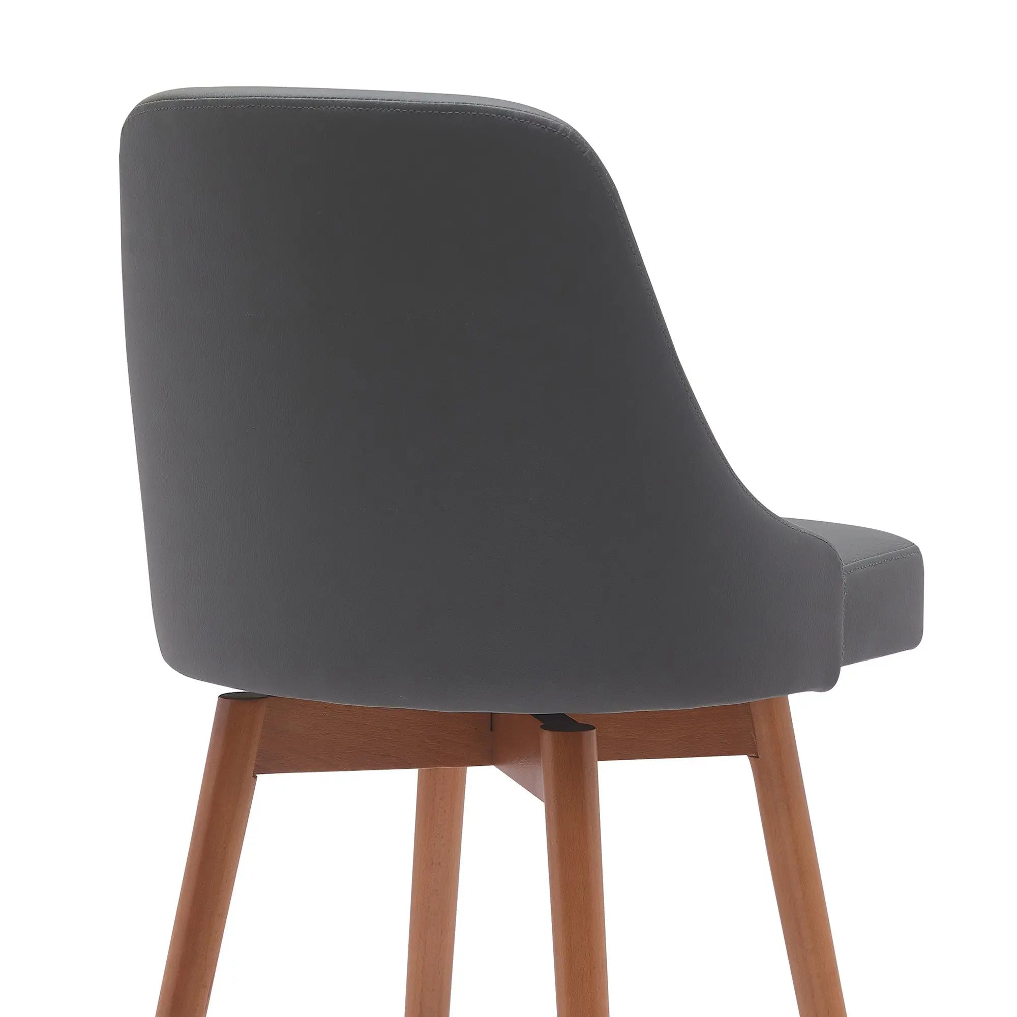30" Gray and Wood Brown Faux Leather with Solid Wood Swivel Bar Height Bar Chair Homeroots Living Room