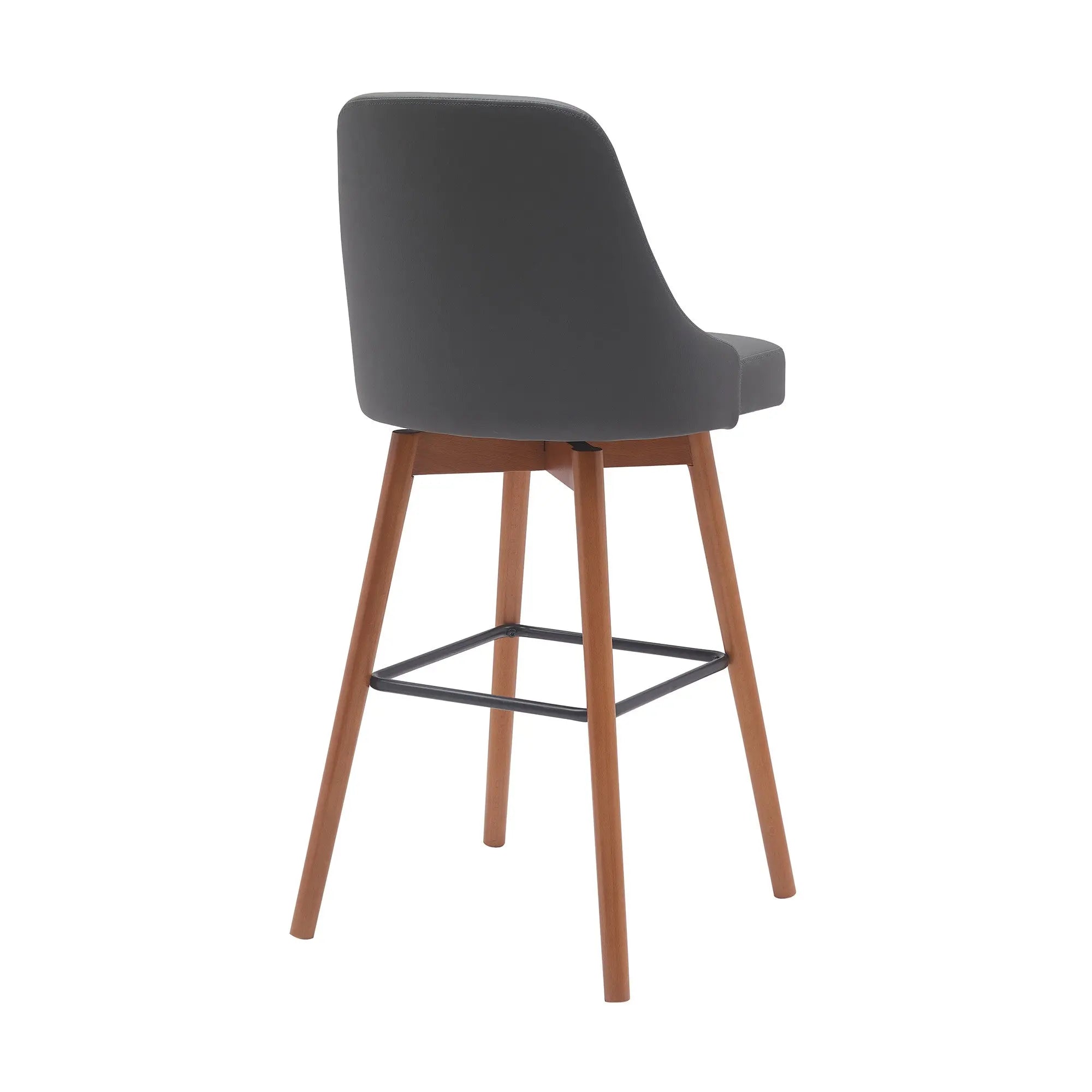 30" Gray and Wood Brown Faux Leather with Solid Wood Swivel Bar Height Bar Chair Homeroots Living Room