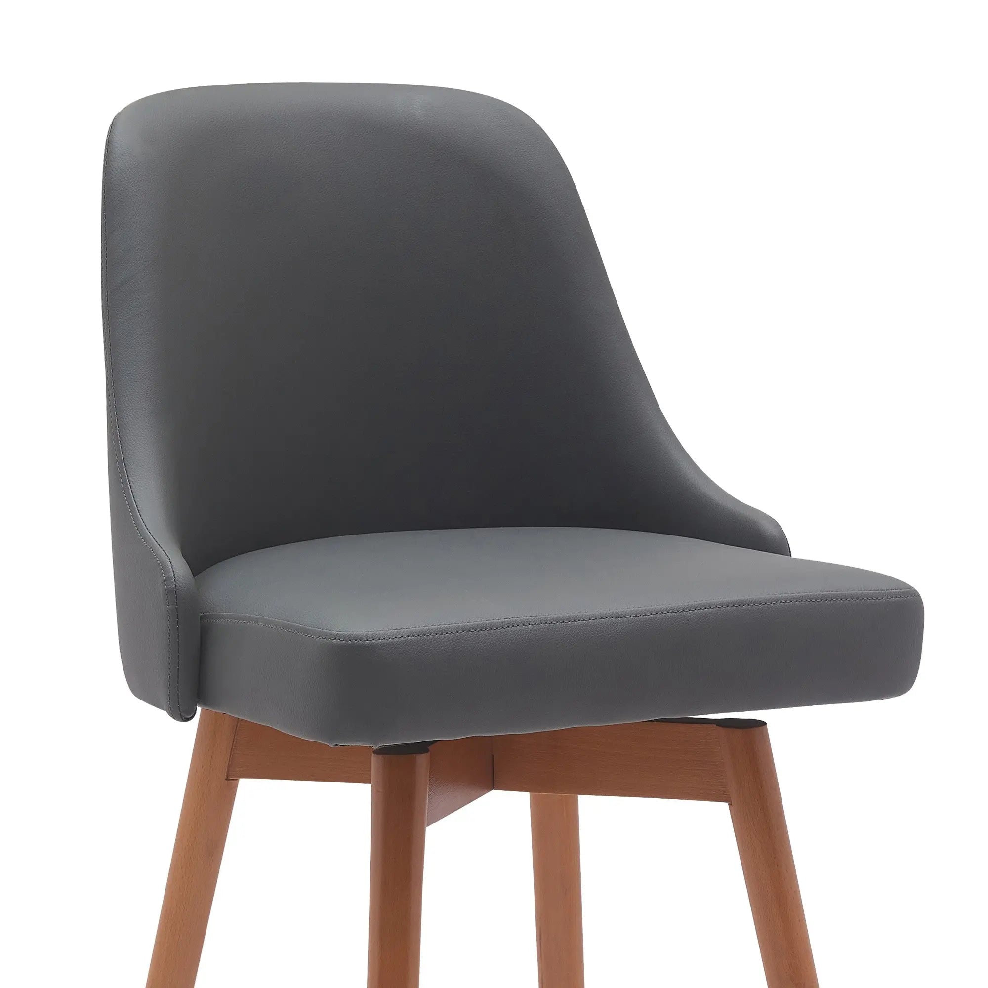 30" Gray and Wood Brown Faux Leather with Solid Wood Swivel Bar Height Bar Chair Homeroots Living Room