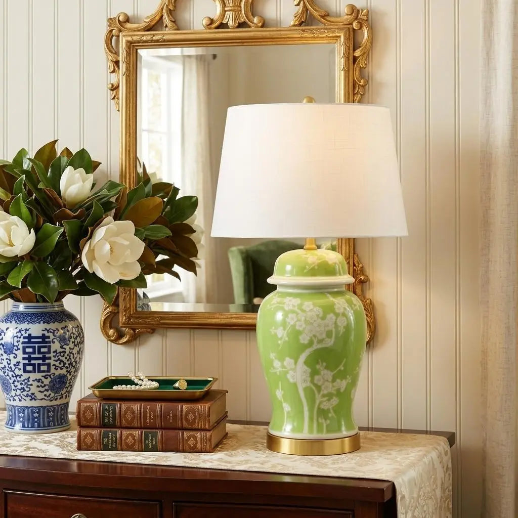 30" Green And Gold Novelty Table Lamp With Empire Shade Homeroots Lighting