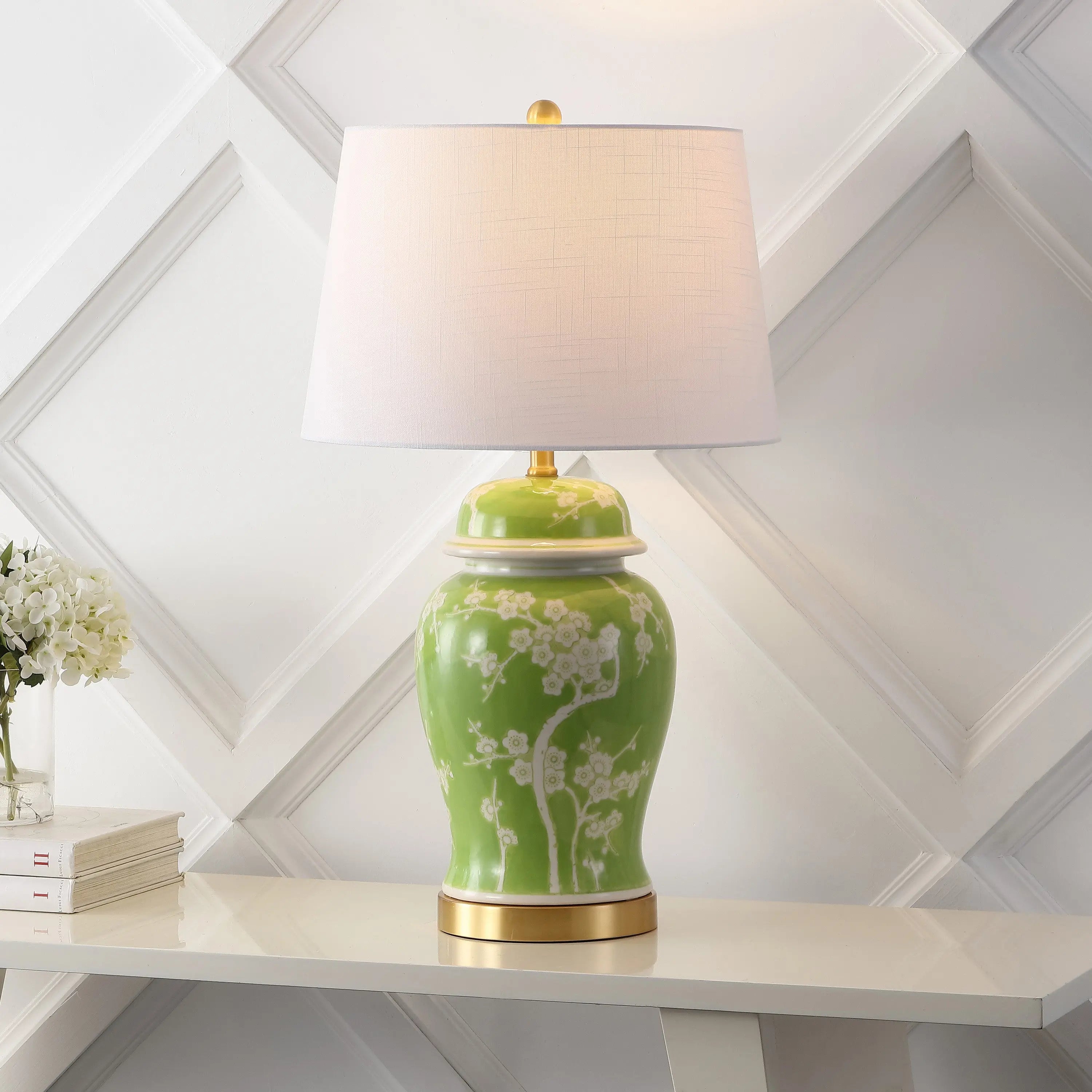 30" Green And Gold Novelty Table Lamp With Empire Shade Homeroots Lighting
