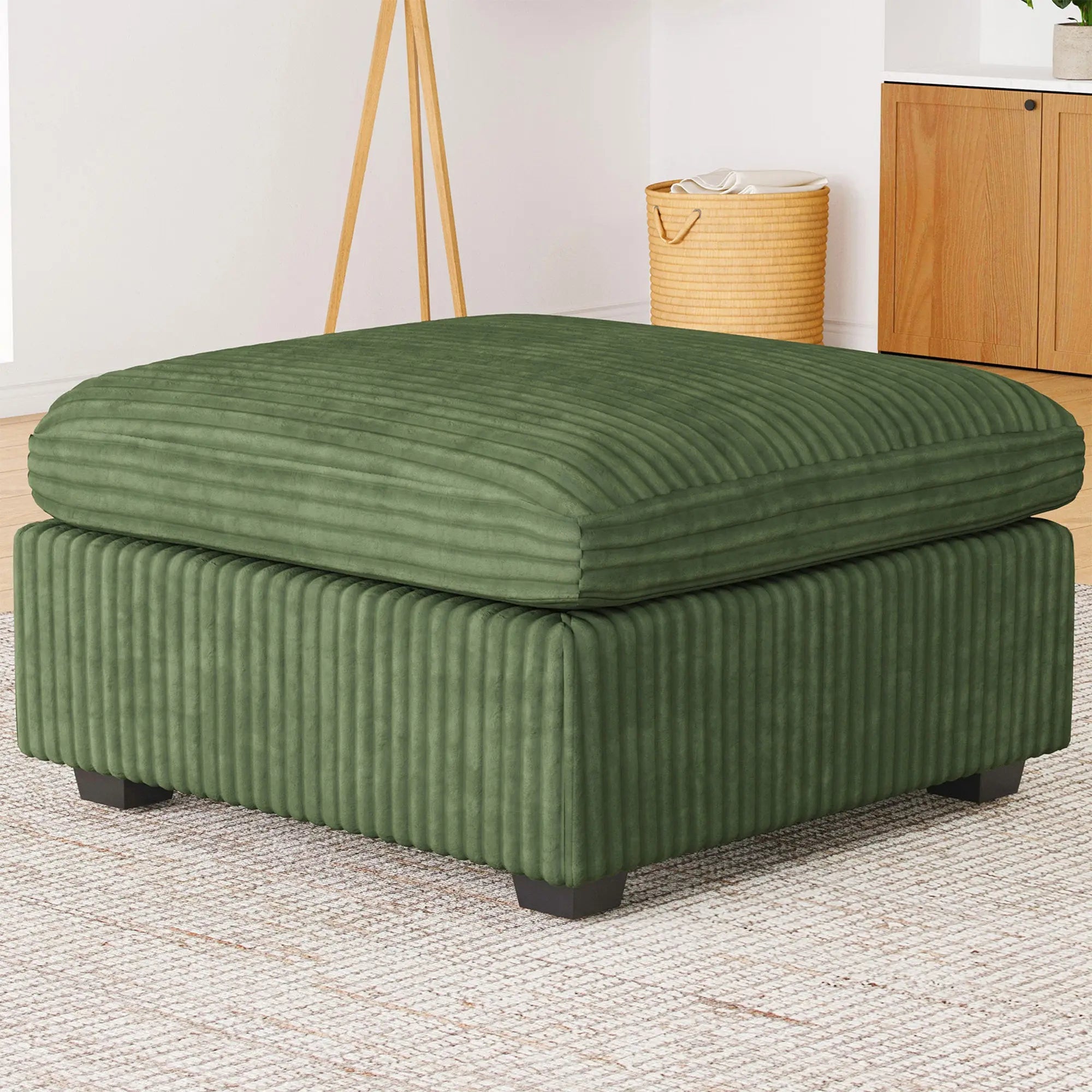 30" Green and Black Corduroy Storage Ottoman Homeroots Living Room