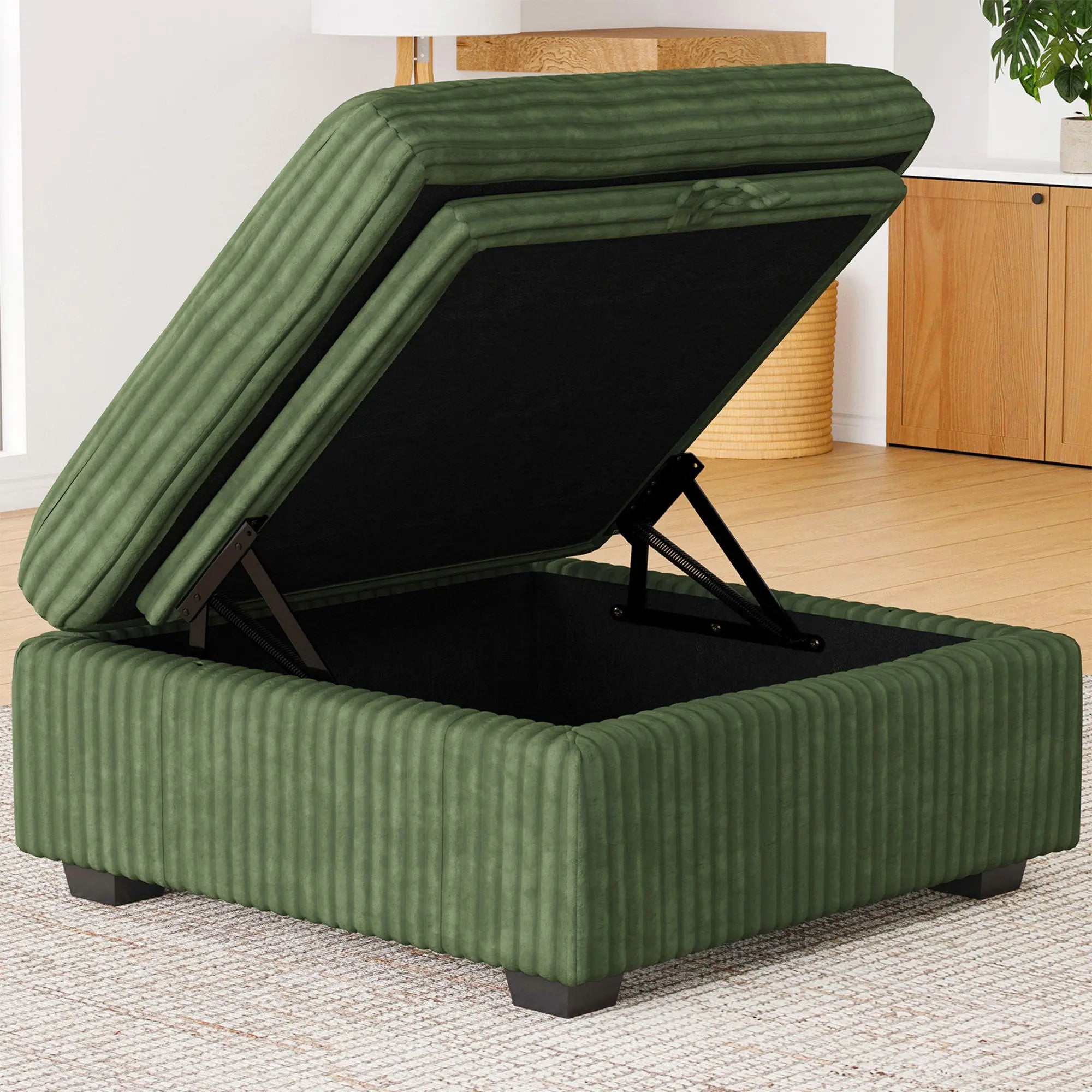 30" Green and Black Corduroy Storage Ottoman Homeroots Living Room