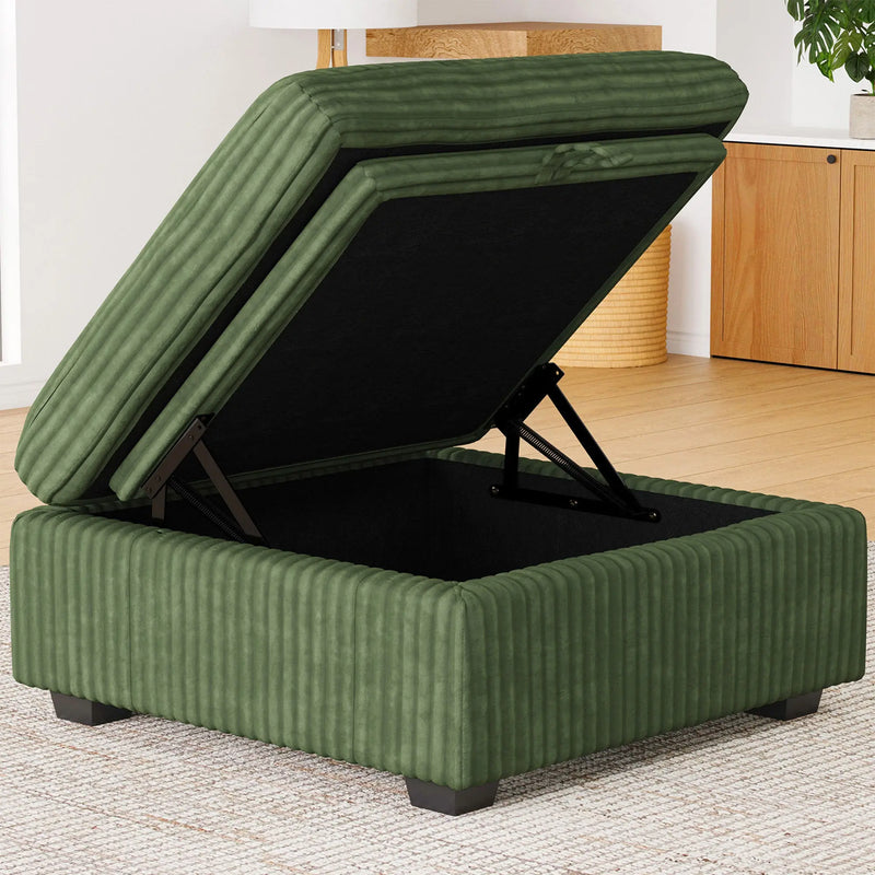 30" Green and Black Corduroy Storage Ottoman Homeroots Living Room