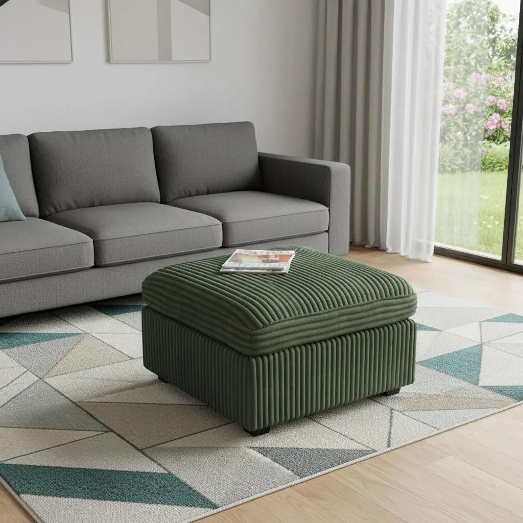 30" Green and Black Corduroy Storage Ottoman Homeroots Living Room