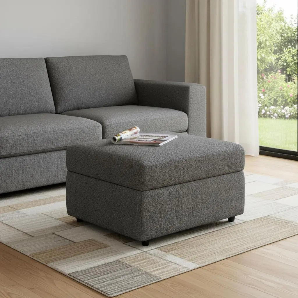 30" Light Gray and Black Chenille Storage Ottoman Homeroots Living Room