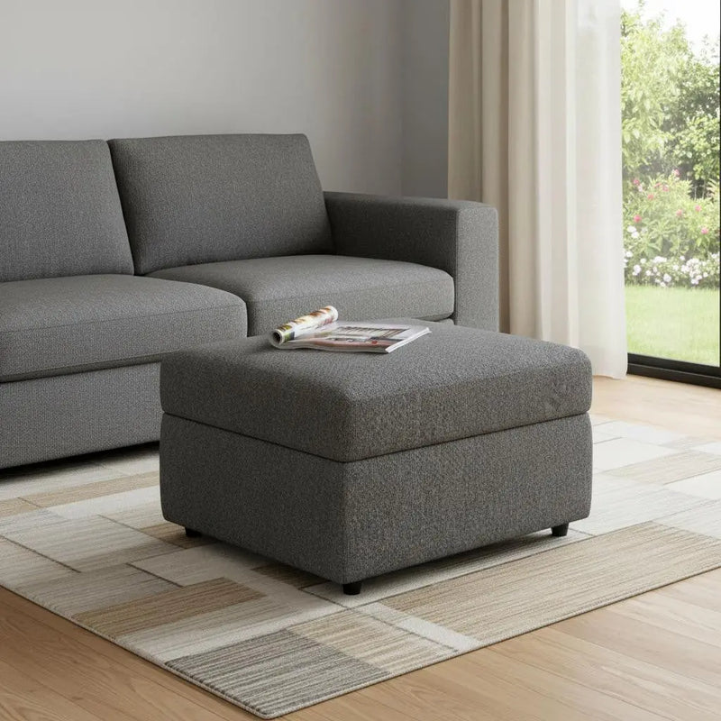 30" Light Gray and Black Chenille Storage Ottoman Homeroots Living Room