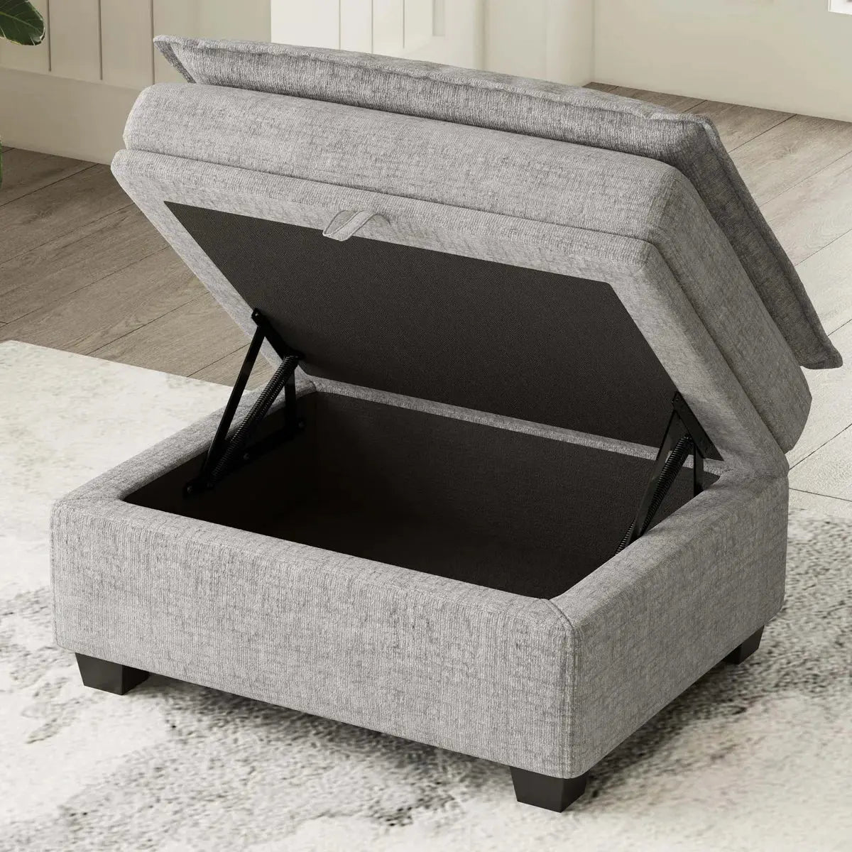 30" Light Gray and Black Chenille Storage Ottoman Homeroots Living Room