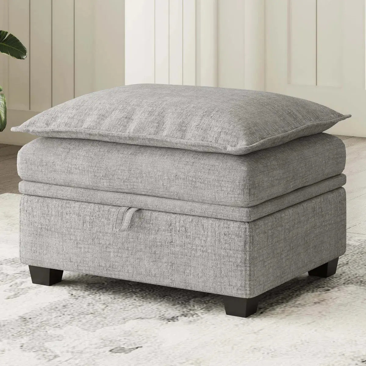 30" Light Gray and Black Chenille Storage Ottoman Homeroots Living Room