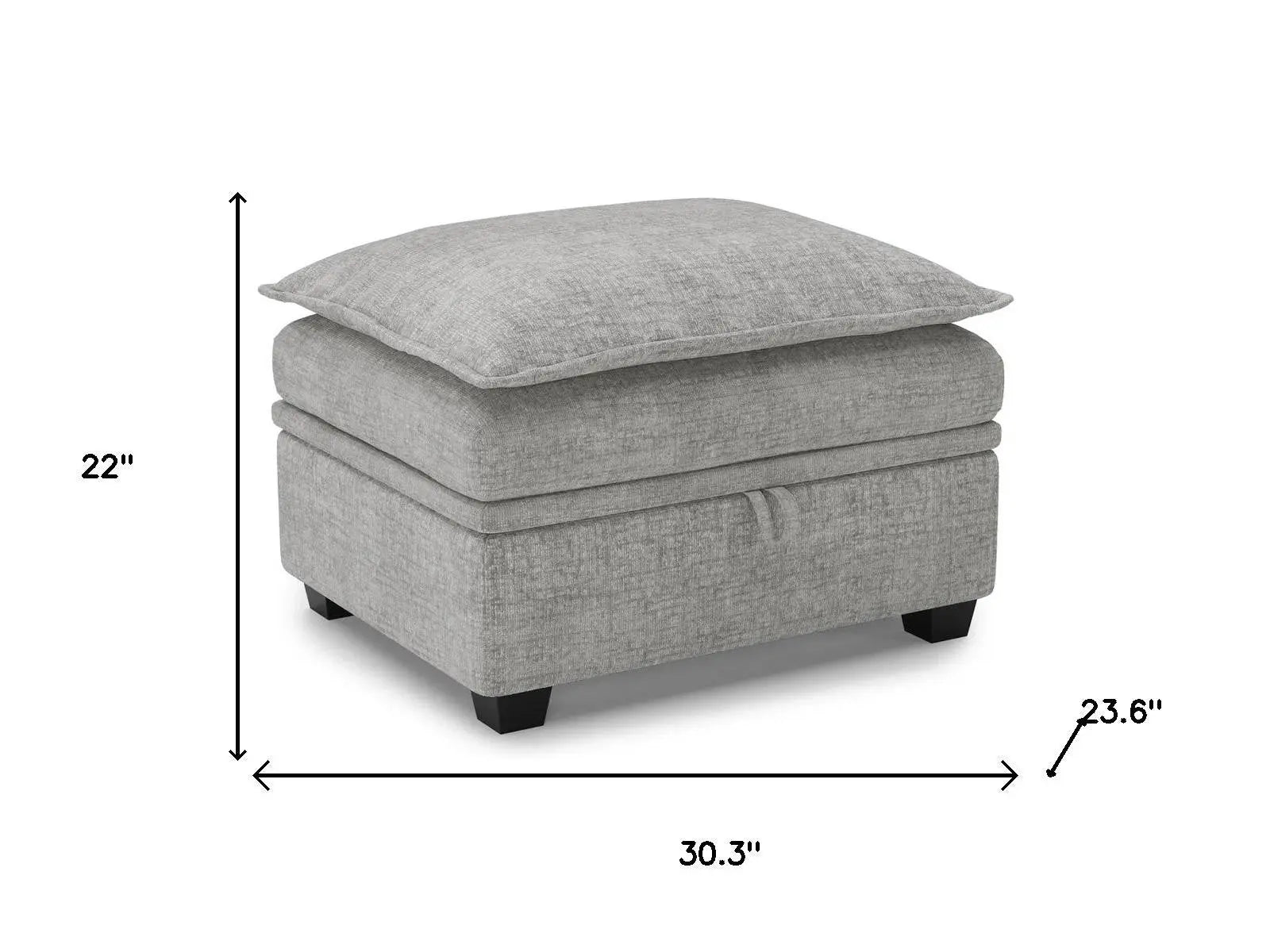 30" Light Gray and Black Chenille Storage Ottoman Homeroots Living Room
