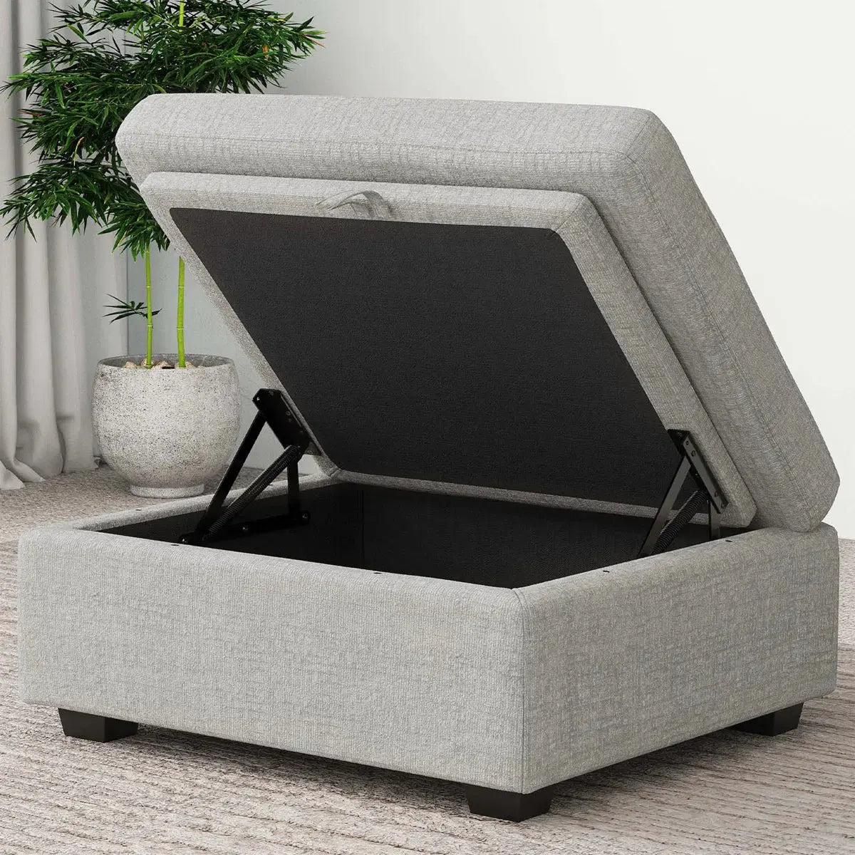 30" Light Gray and Black Chenille Storage Ottoman Homeroots Living Room