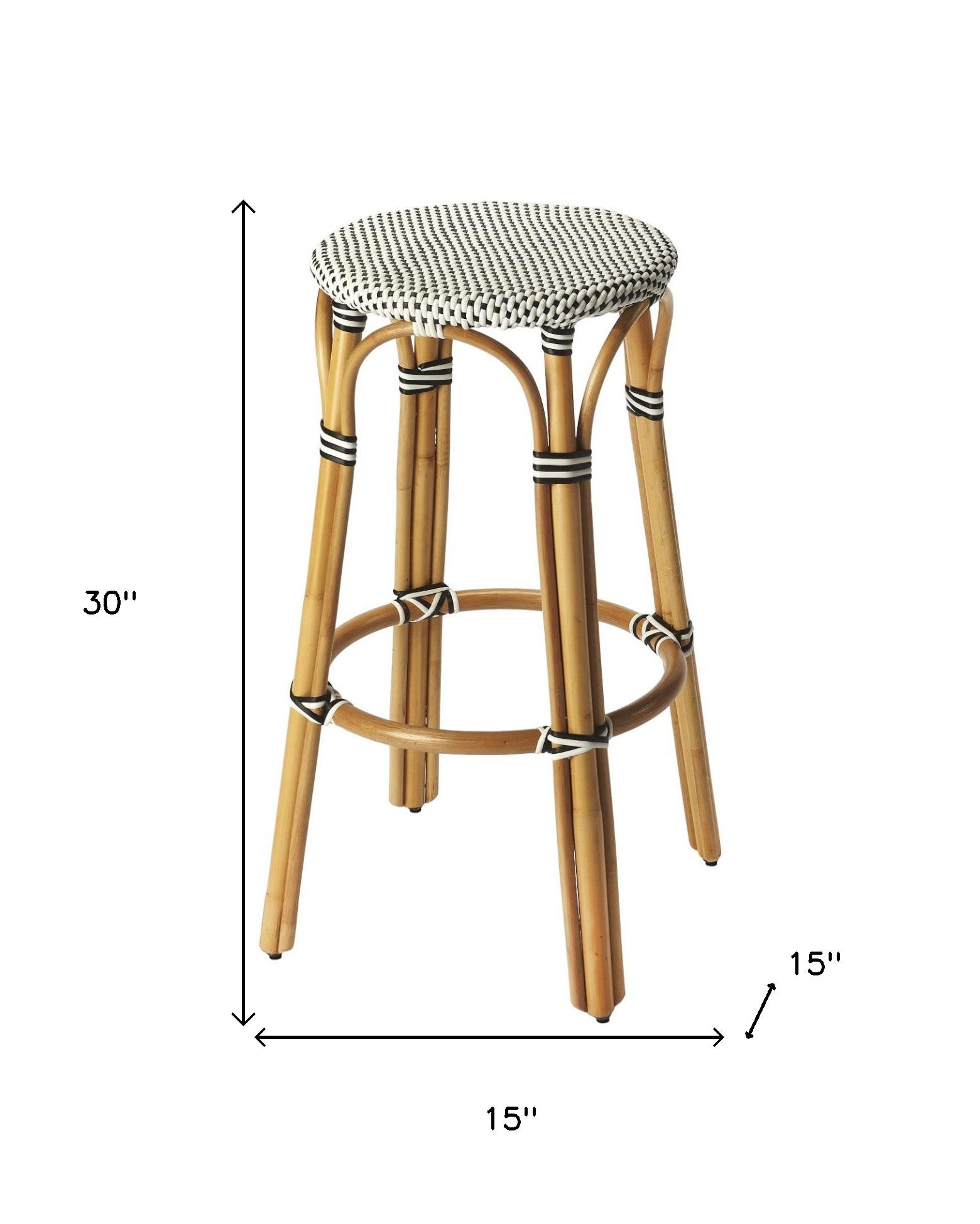 30" Natural Black and White Rattan Backless Bar Height Bar Chair - GreatEagleInc