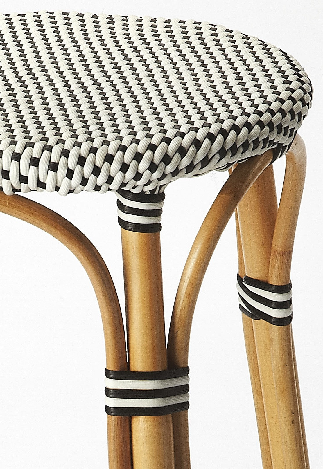 30" Natural Black and White Rattan Backless Bar Height Bar Chair - GreatEagleInc