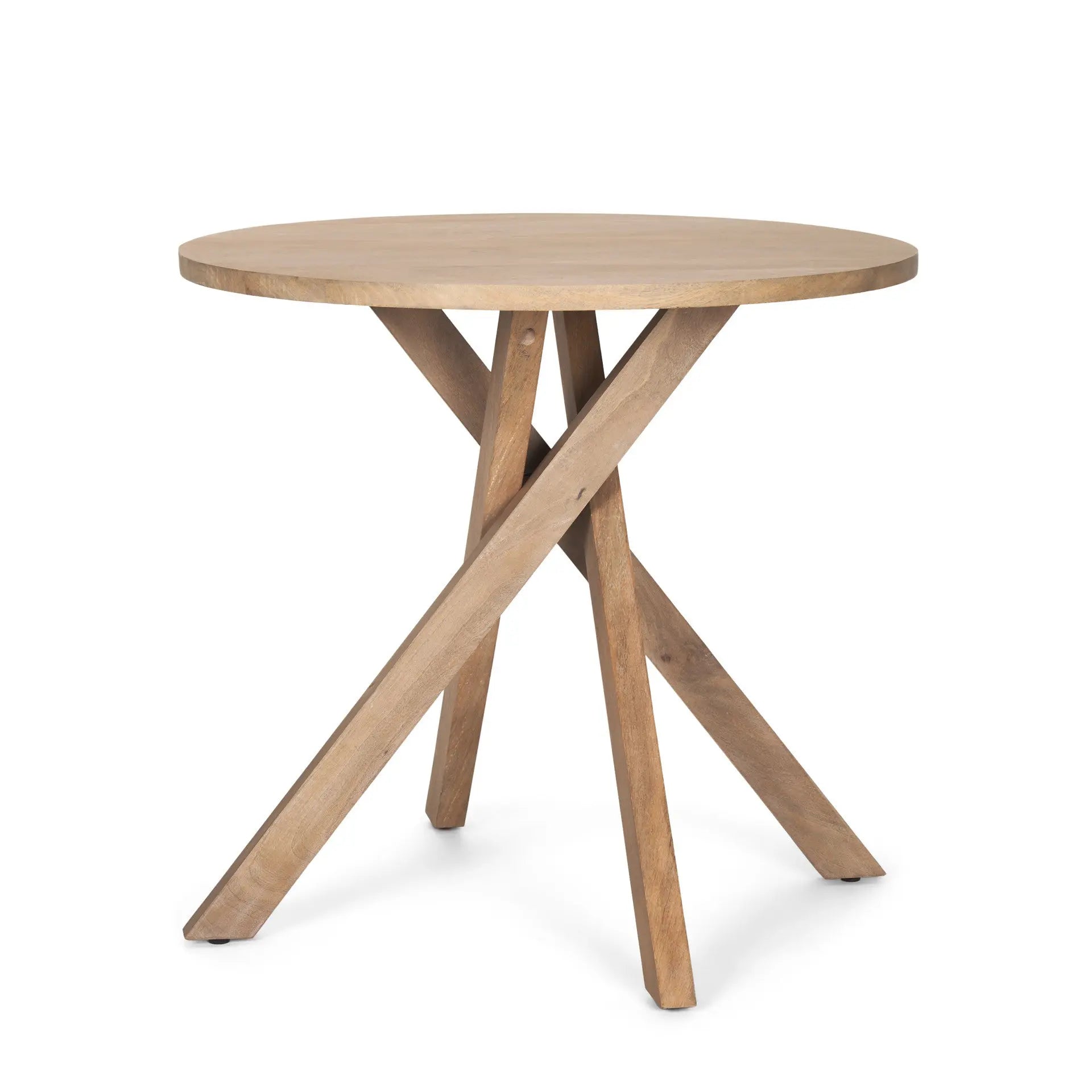 30" Natural Distressed Solid Wood Round Cross Legs End Table Homeroots Living Room