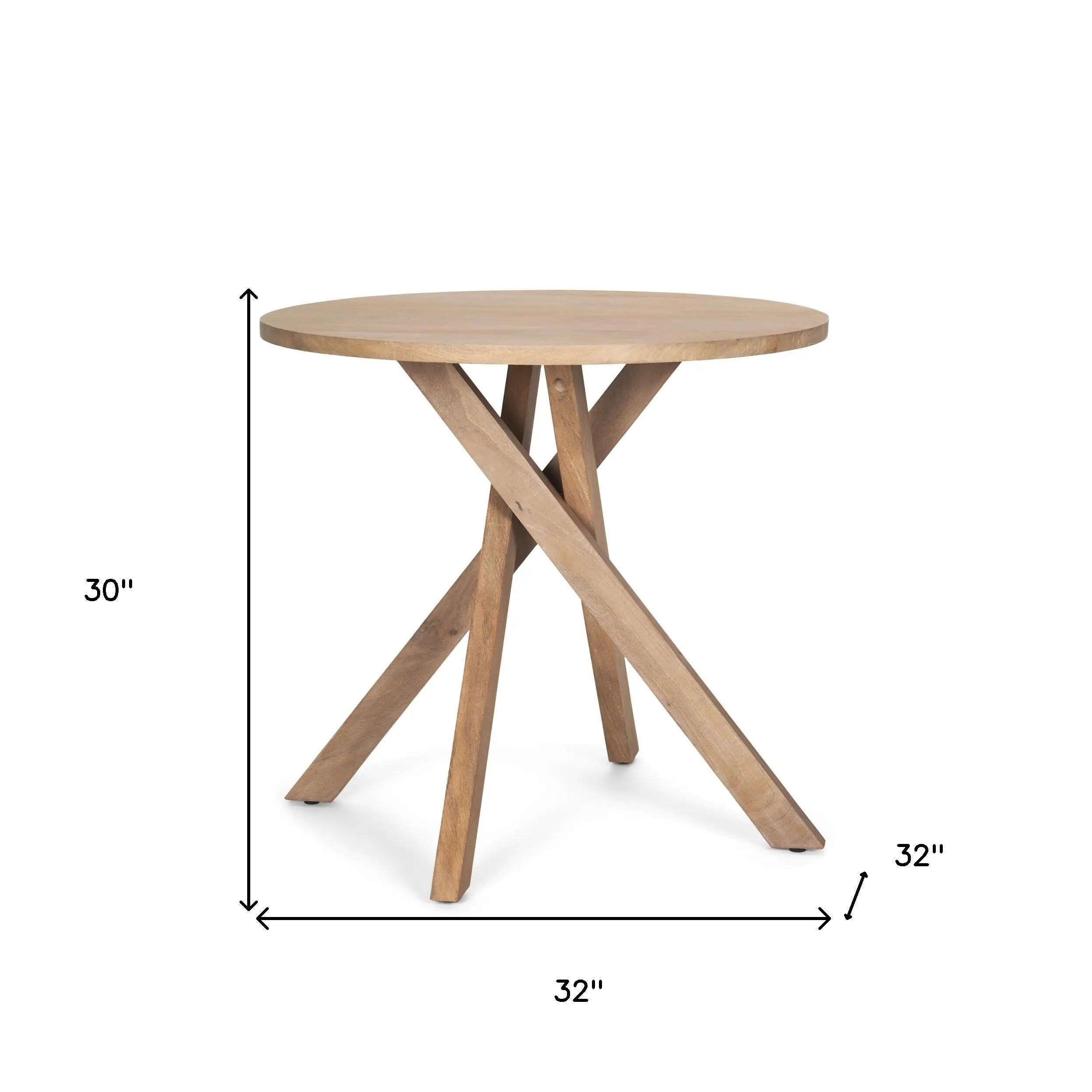 30" Natural Distressed Solid Wood Round Cross Legs End Table Homeroots Living Room