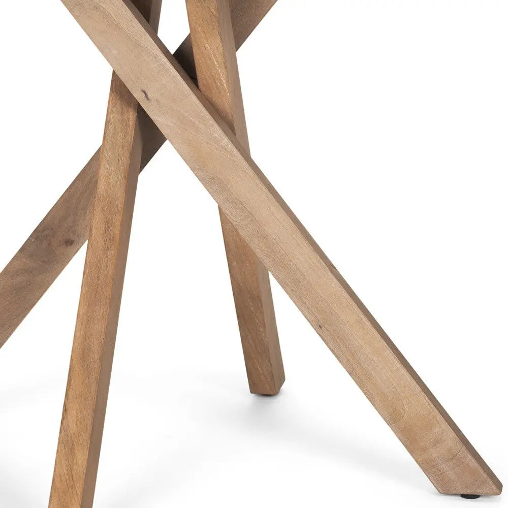 30" Natural Distressed Solid Wood Round Cross Legs End Table Homeroots Living Room
