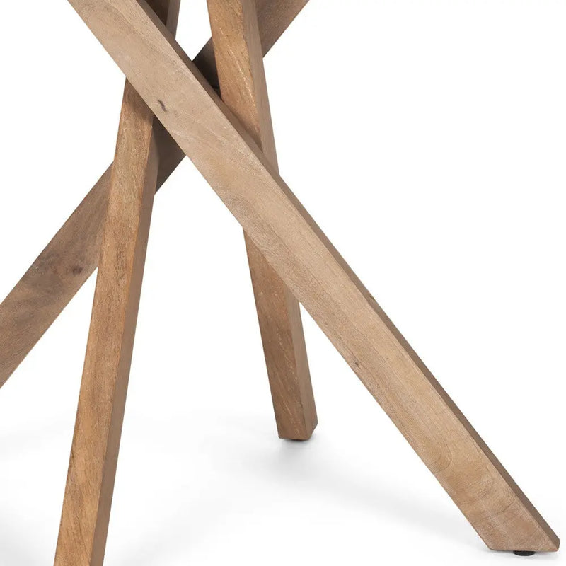 30" Natural Distressed Solid Wood Round Cross Legs End Table Homeroots Living Room