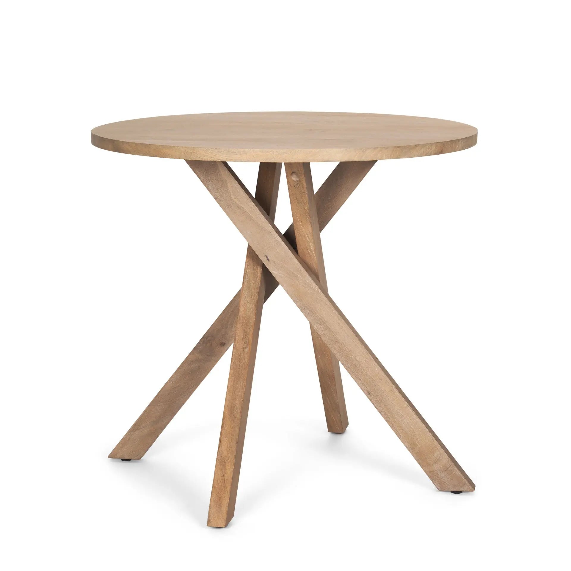 30" Natural Distressed Solid Wood Round Cross Legs End Table Homeroots Living Room