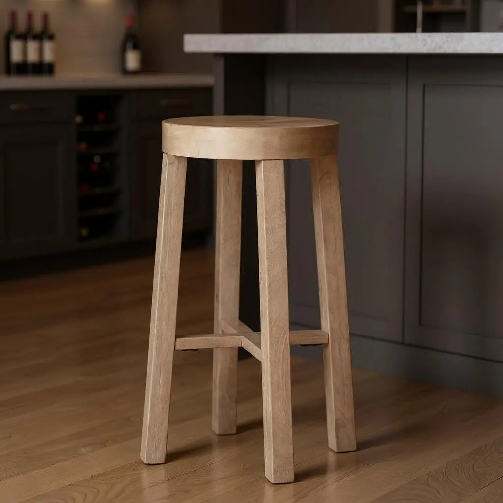 30" Natural Solid Wood Backless Bar Height Bar Chair Homeroots Living Room