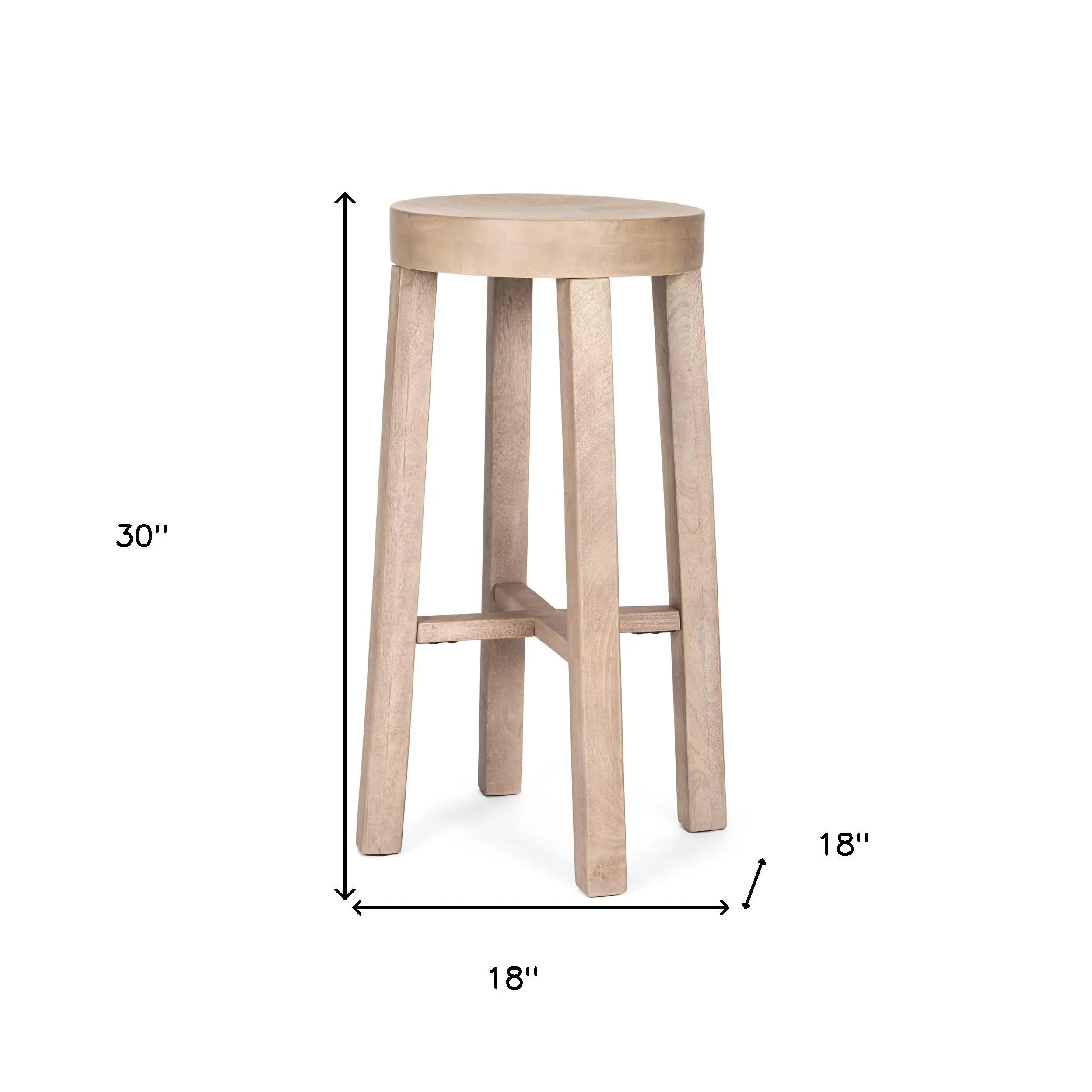 30" Natural Solid Wood Backless Bar Height Bar Chair Homeroots Living Room