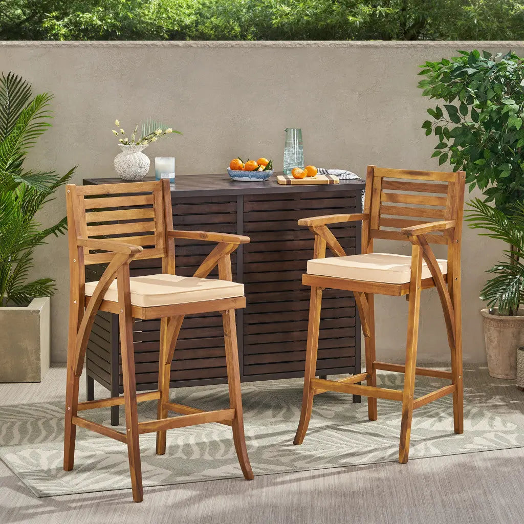 30" Natural Solid Wood Outdoor Bar Height Chair Homeroots Outdoor